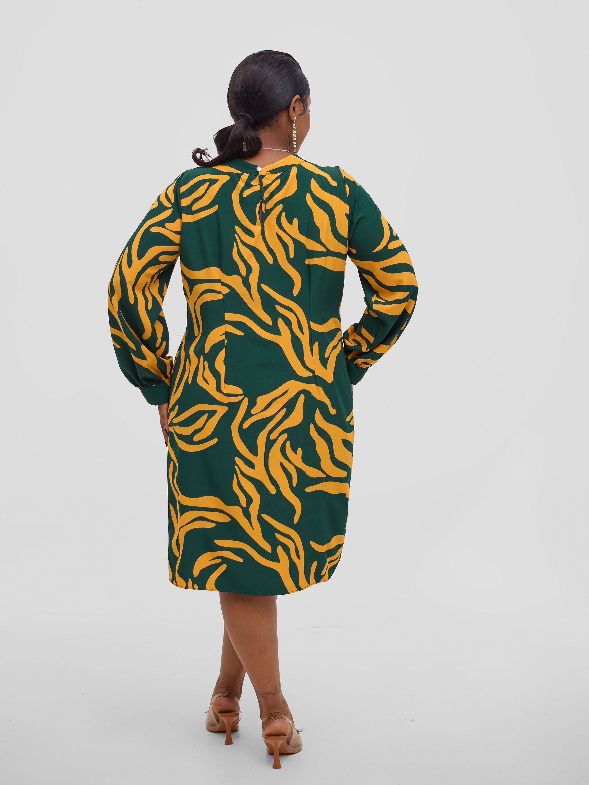 Vivo Chari Shift Dress - Mustard / Green Print