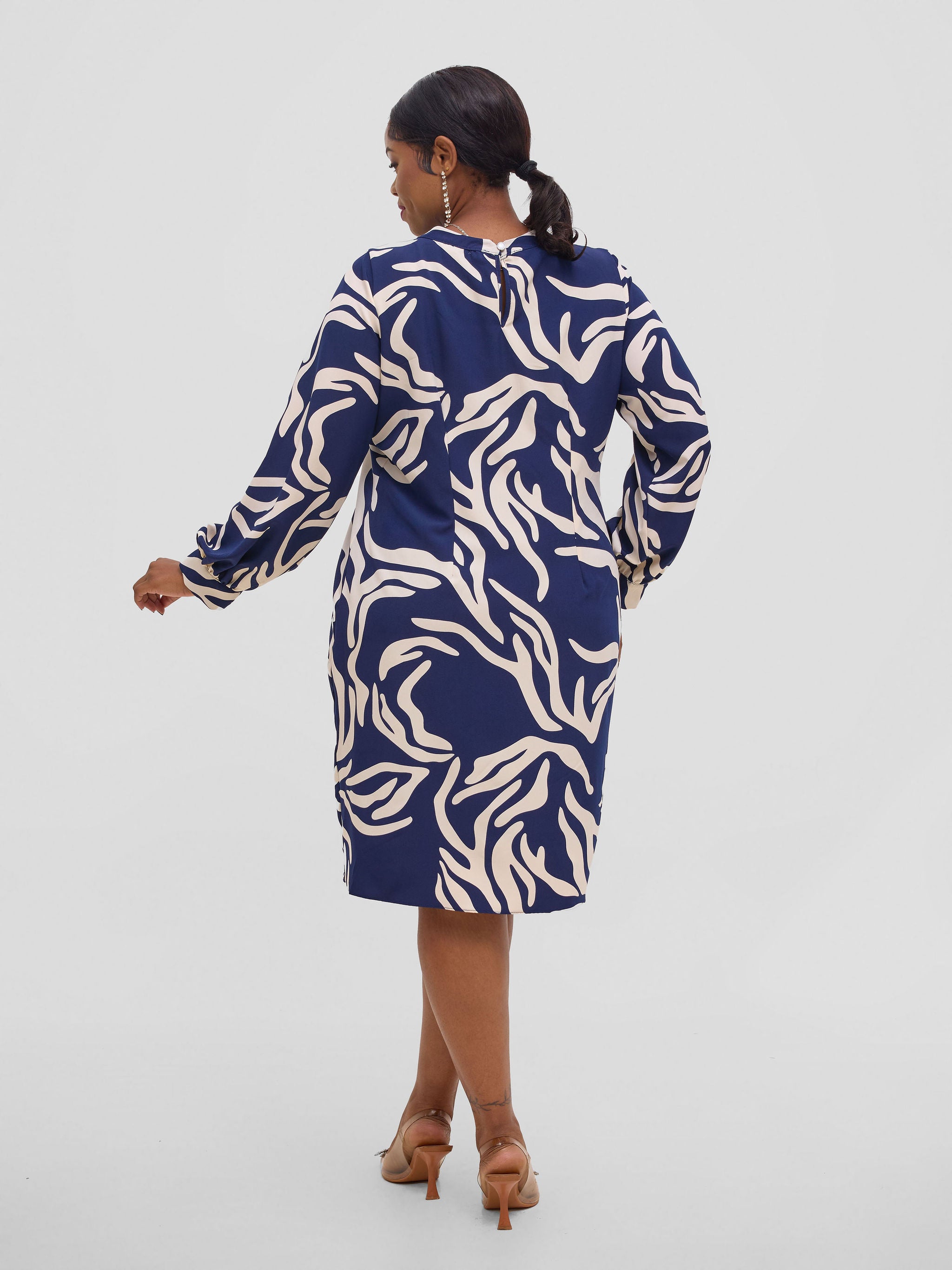 Vivo Chari Shift Dress - Cream / Navy Print