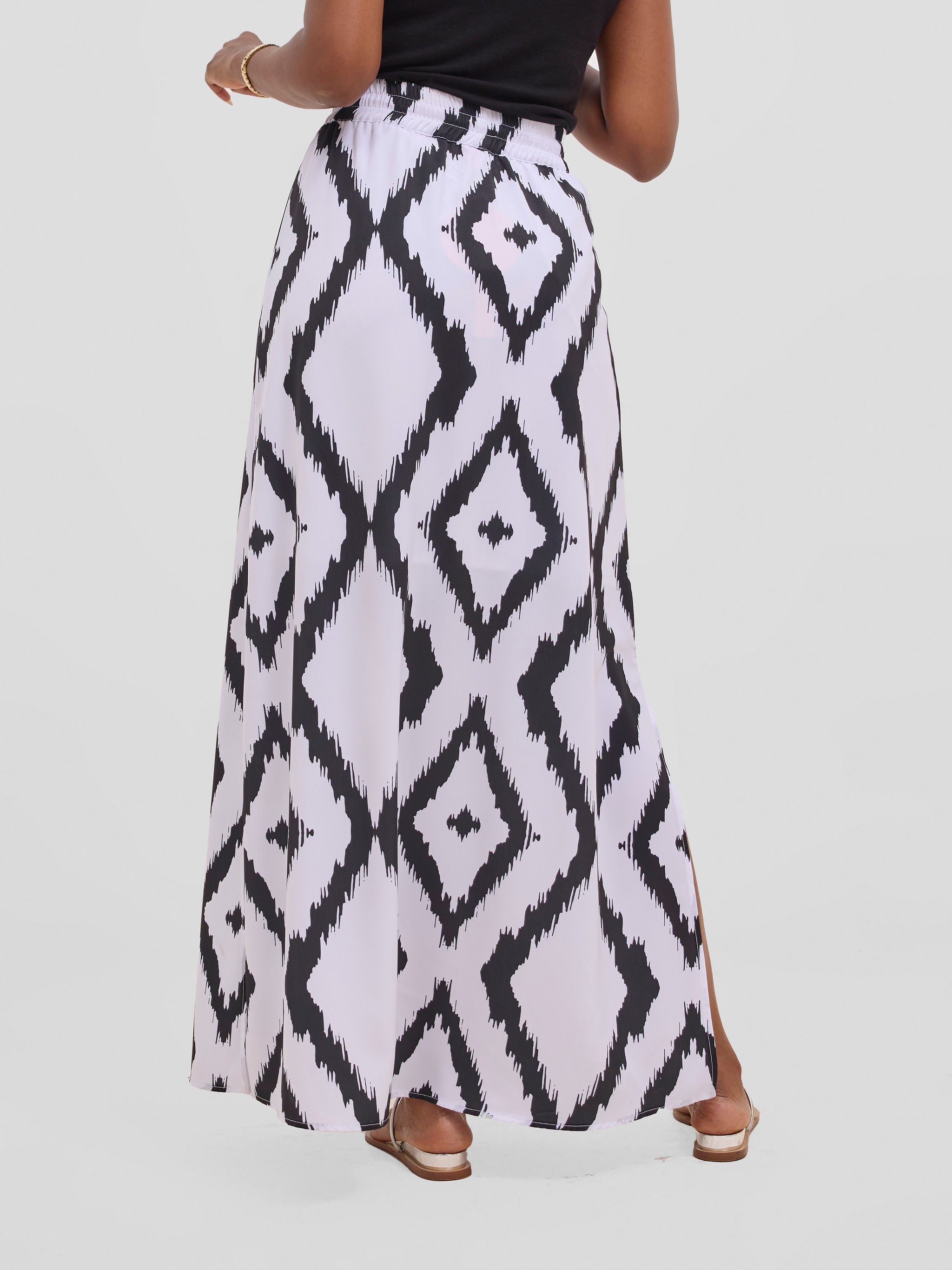 Vivo Seli Maxi Skirt - White / Black Esli Print