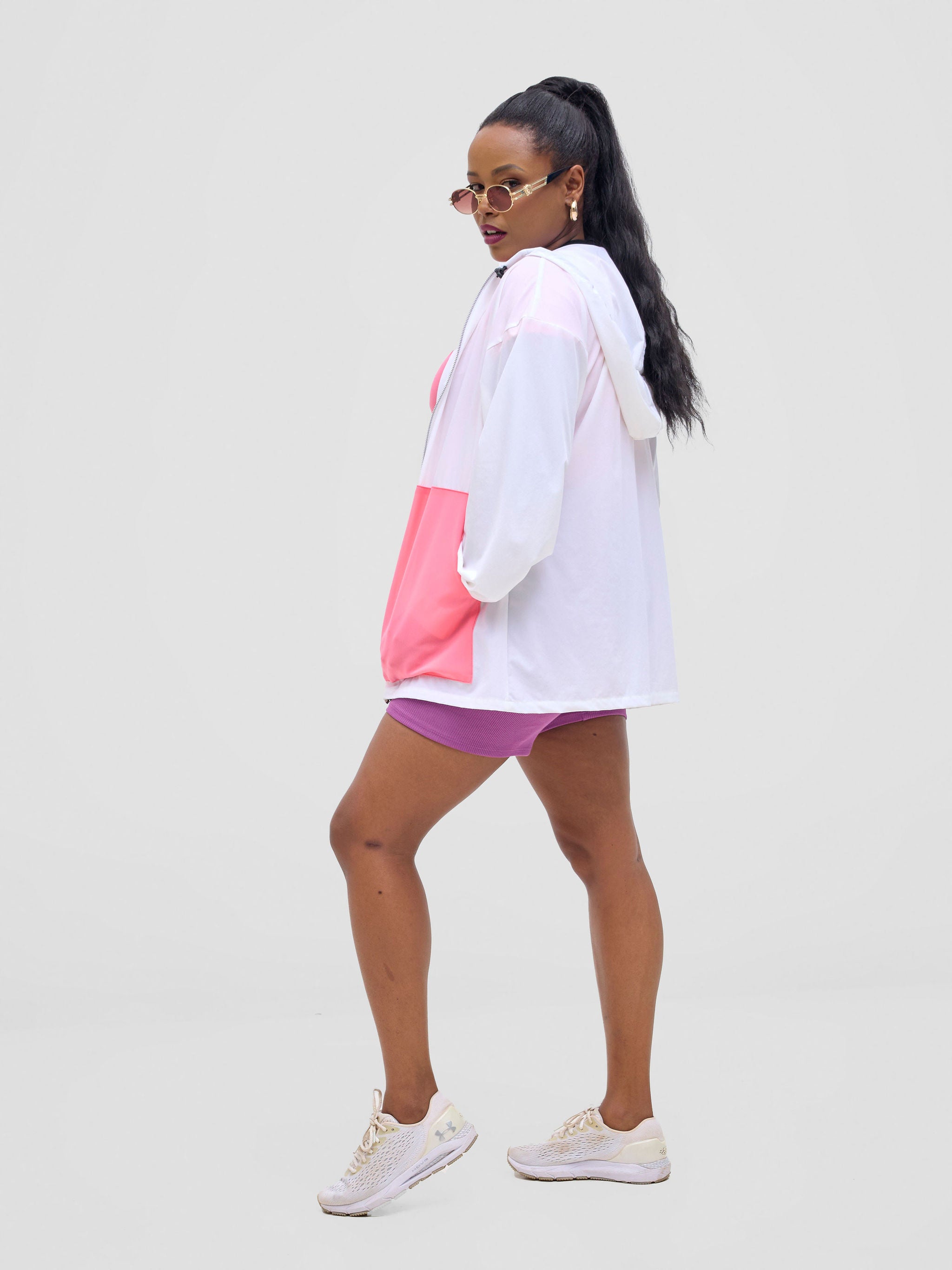 Zoya Vasha Hooded Jacket - White / Neon pink
