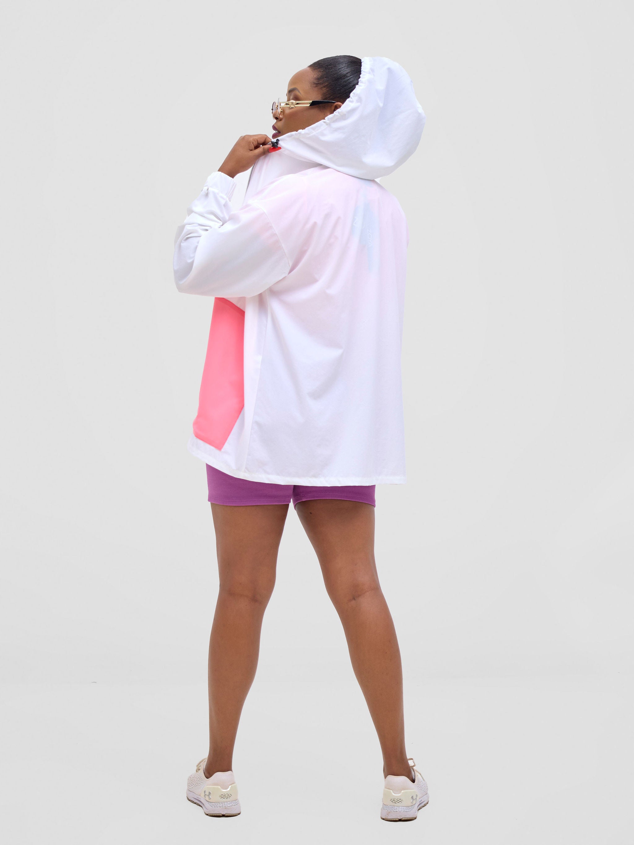 Zoya Vasha Hooded Jacket - White / Neon pink