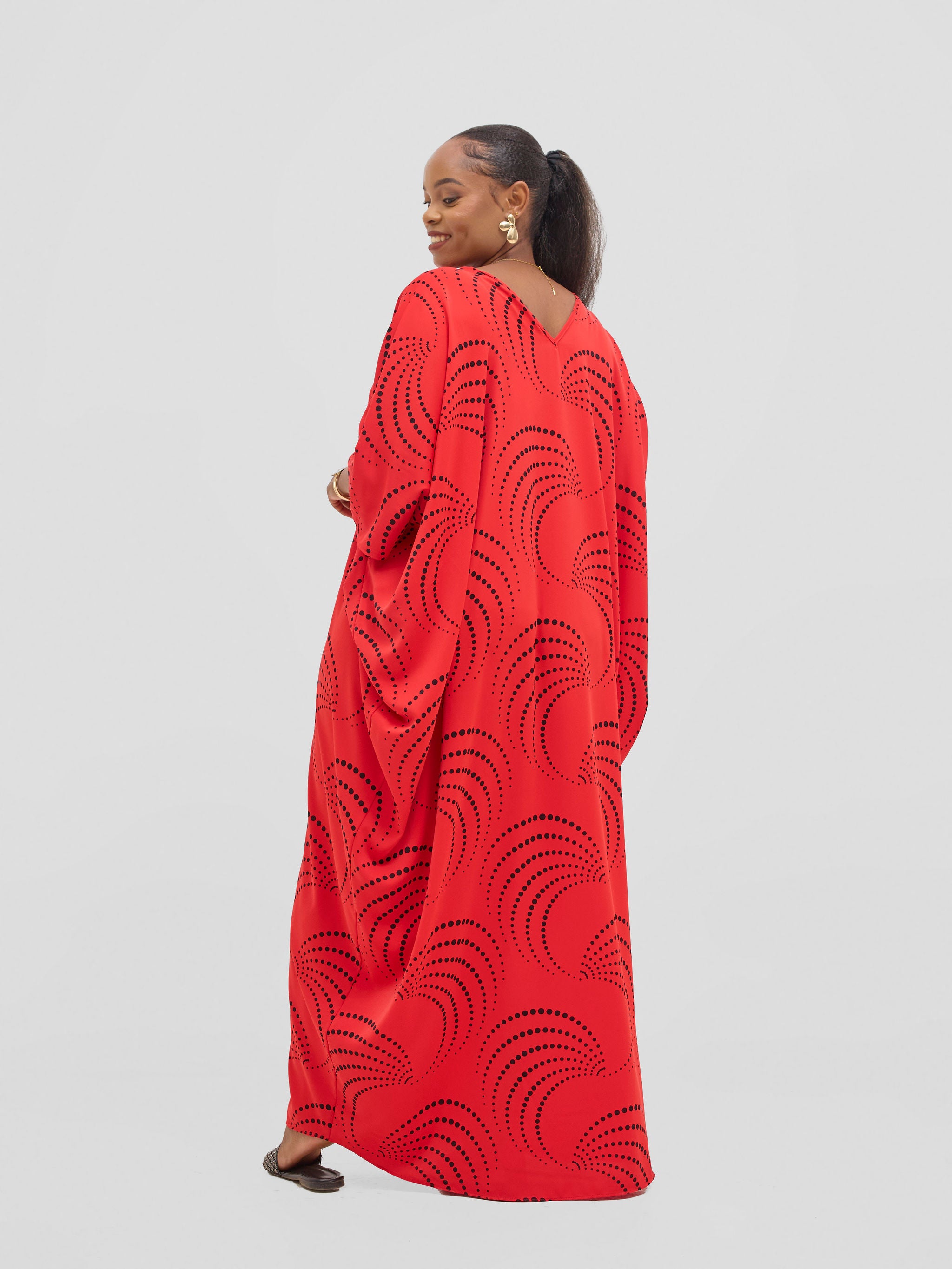 Vivo Ayla Maxi Kaftan Dress - Red / Black Sinka Print