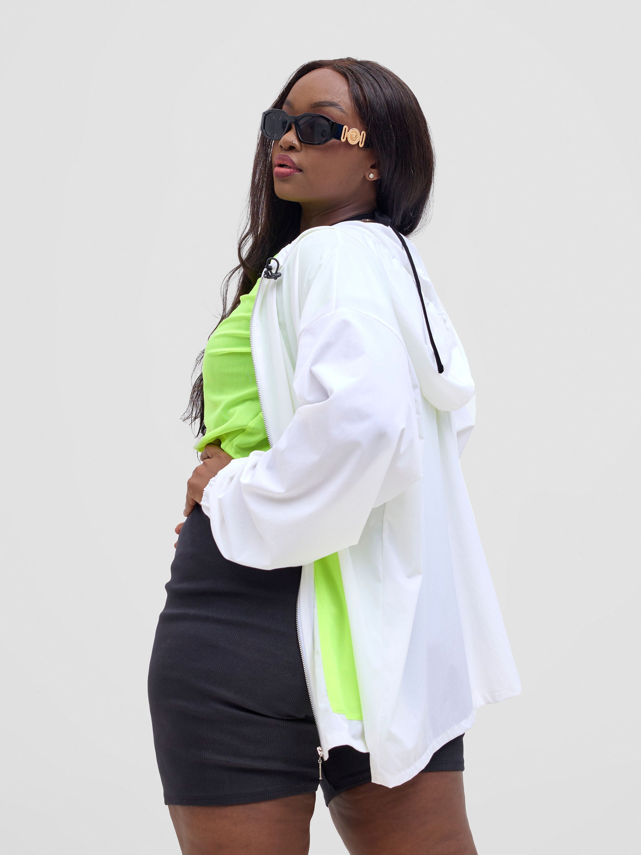 Zoya Vasha Hooded Jacket - White / Neon Green