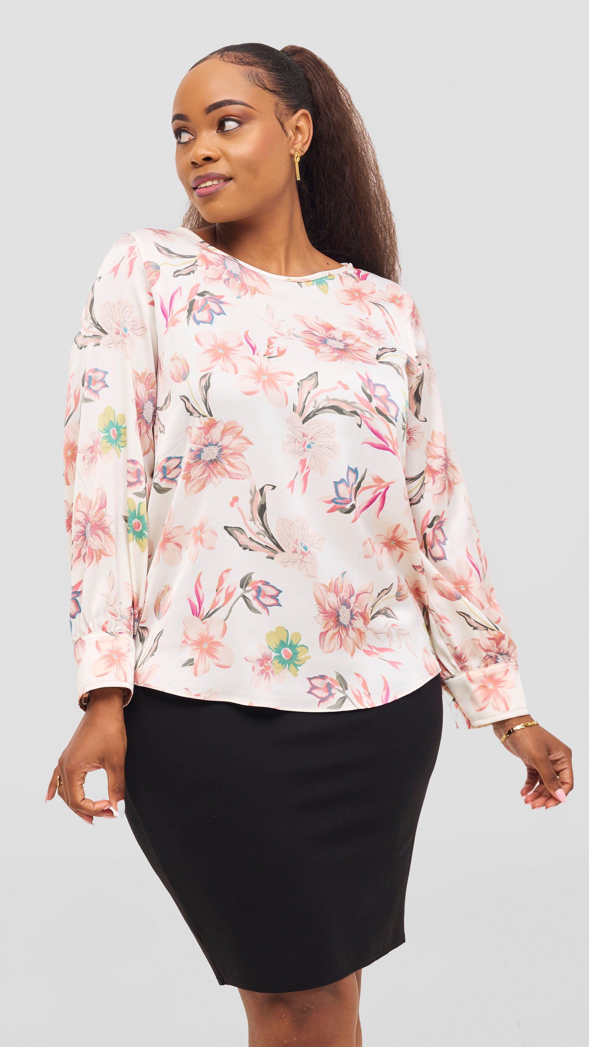 Vivo Tatili Bishop Long Sleeve Top - Pink / Offwhite Print