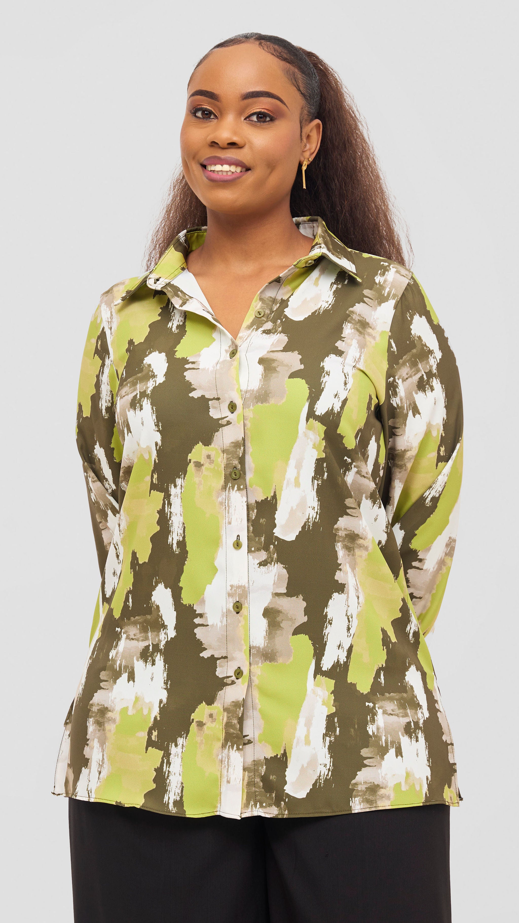 Vivo Wastani Shirred Sleeve Easy Fit Shirt - Lime / Hunters Marra Print