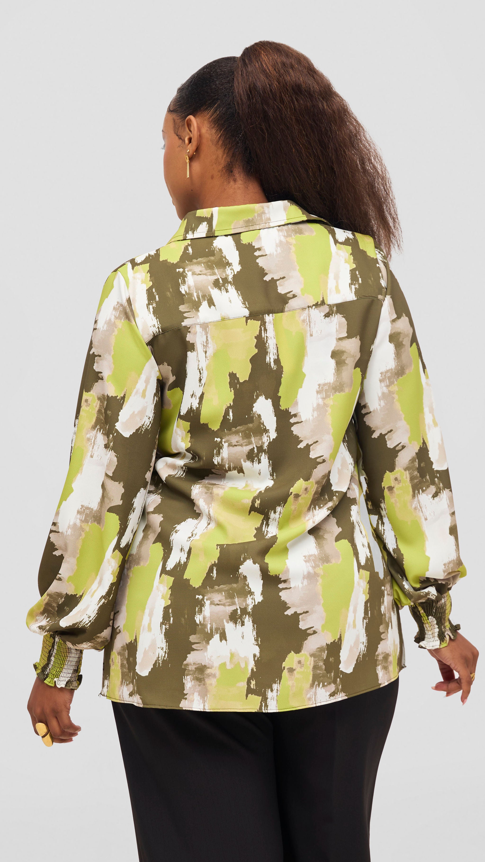 Vivo Wastani Shirred Sleeve Easy Fit Shirt - Lime / Hunters Marra Print