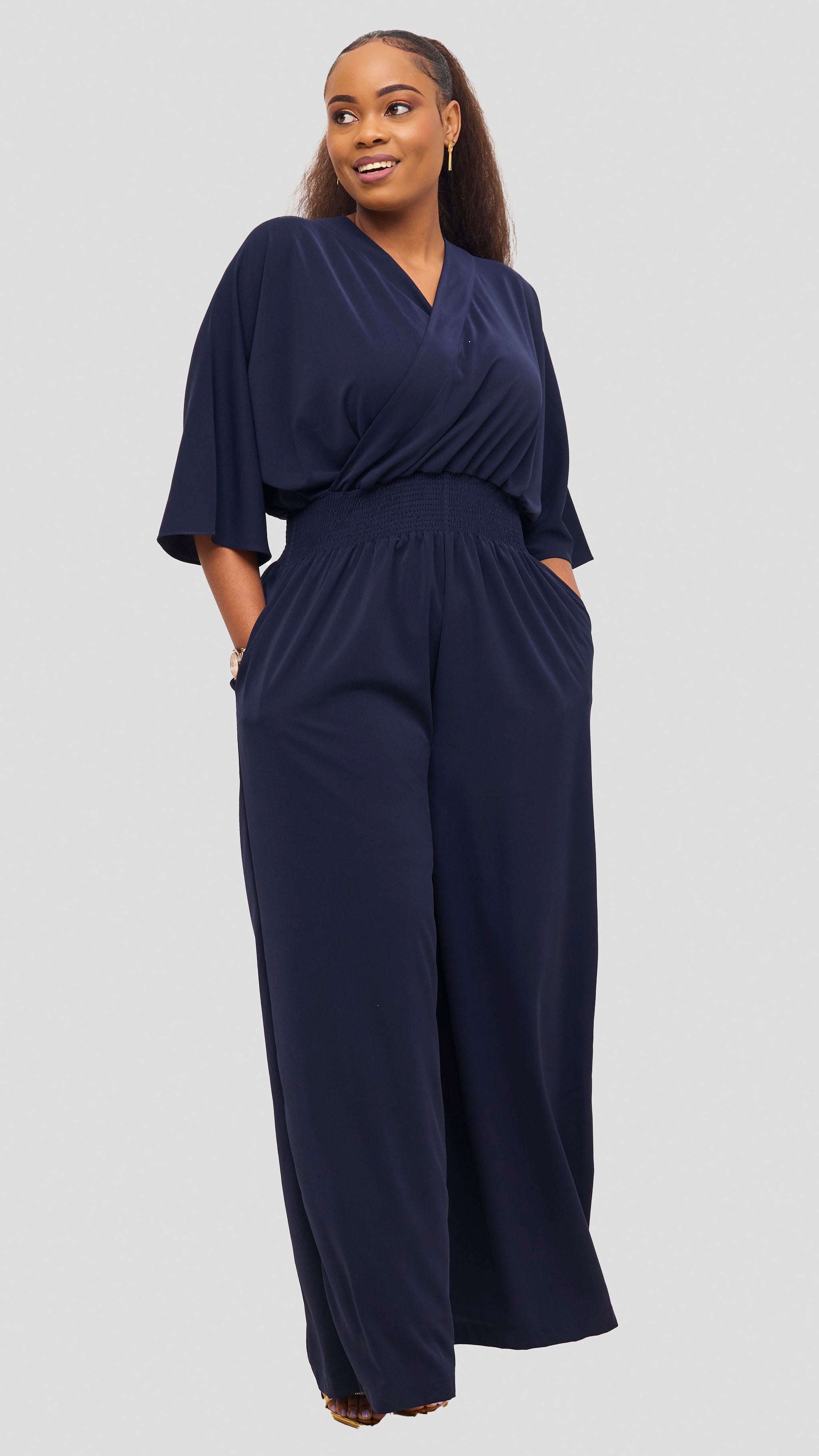 Vivo Iyana Shirred Waist Jumpsuit - Navy