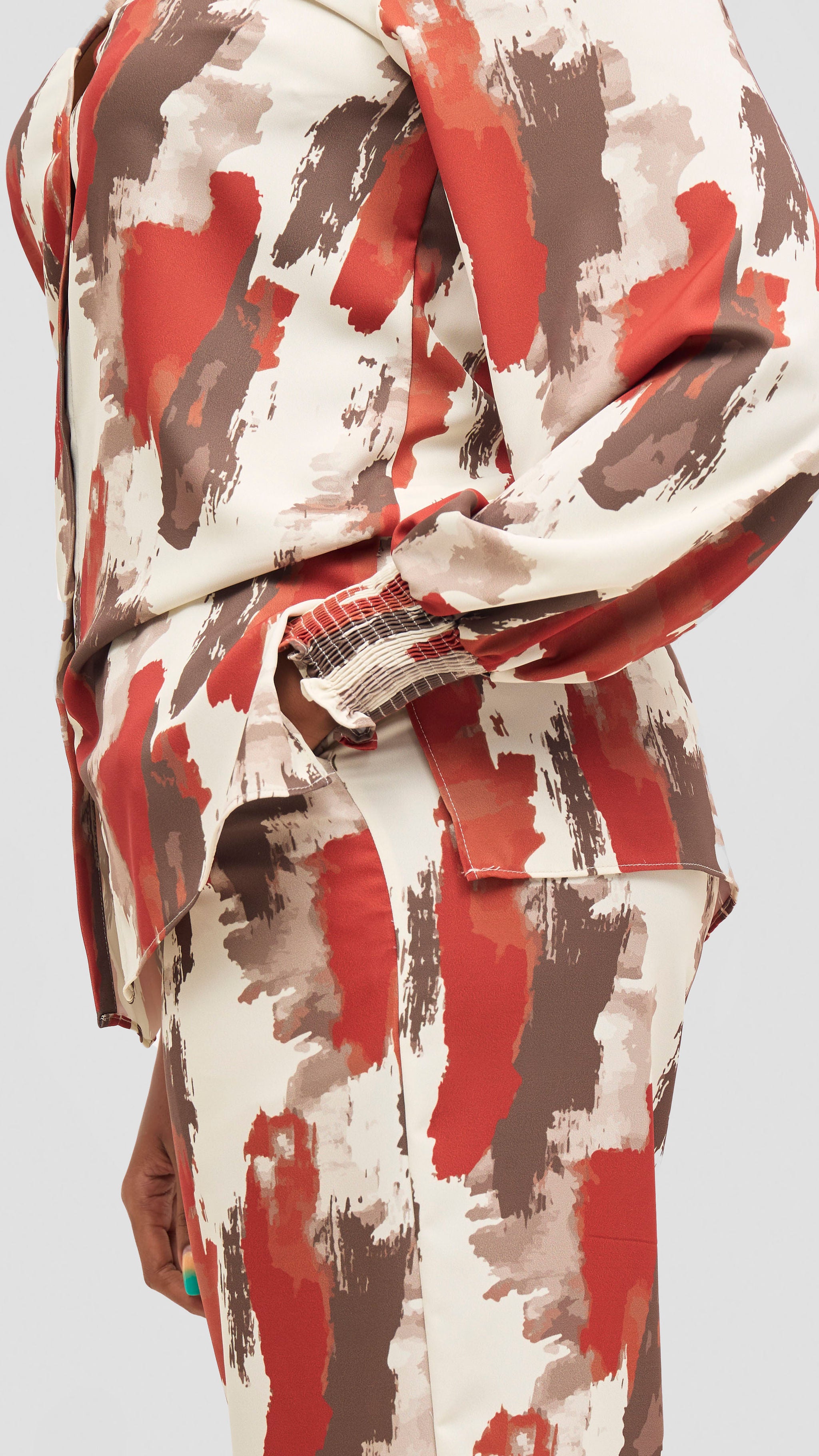 Vivo Wastani Shirred Sleeve Easy Fit Shirt - Rust / Brown Marra Print