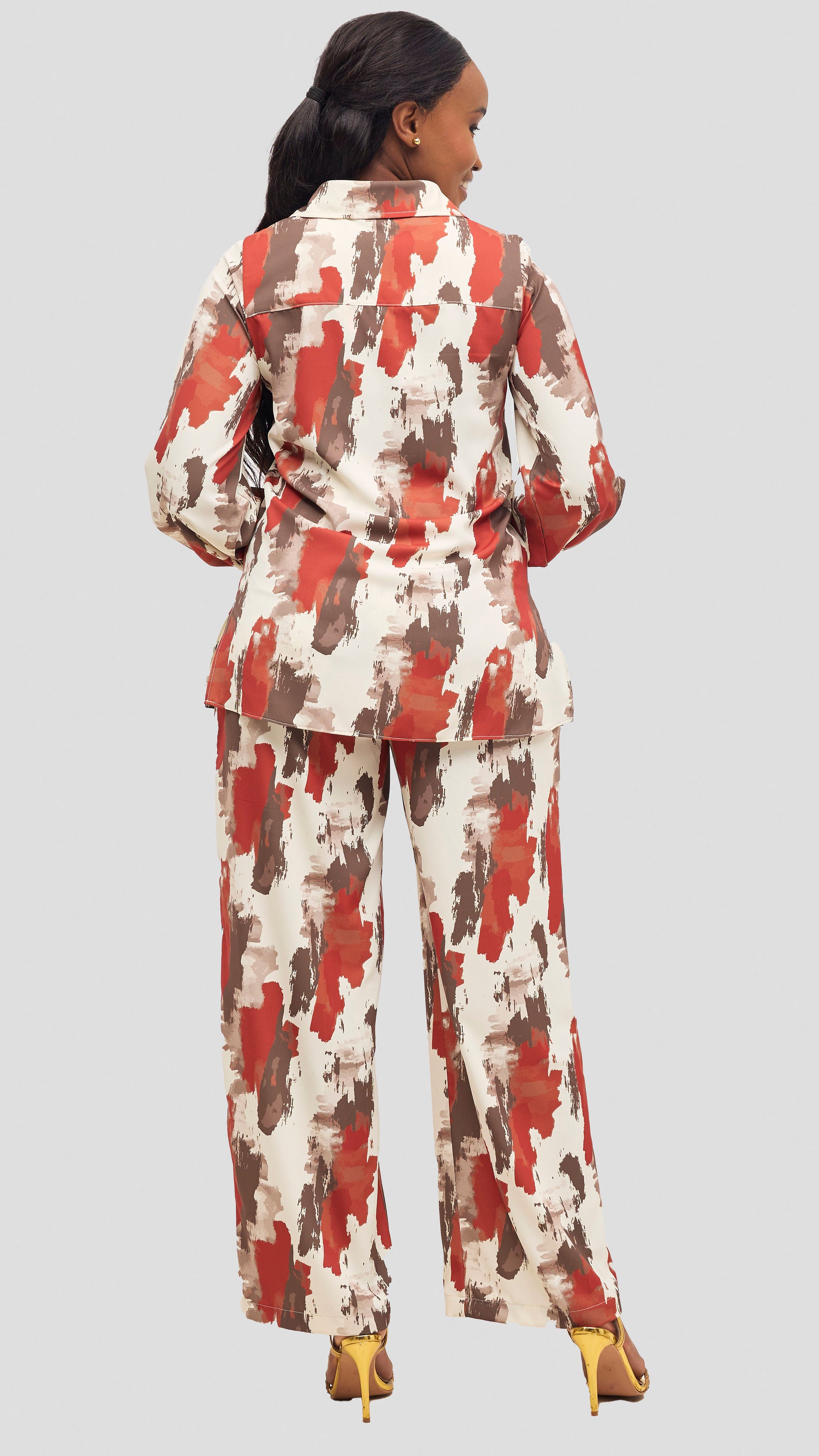 Vivo Wastani Shirred Sleeve Easy Fit Shirt - Rust / Brown Marra Print