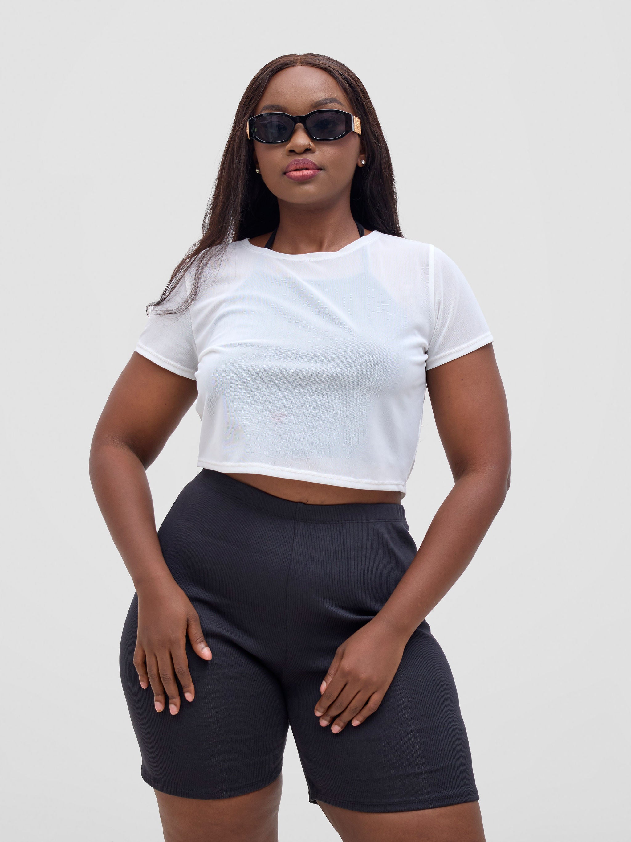 Zoya Vasha Short Sleeve Mesh Top - White