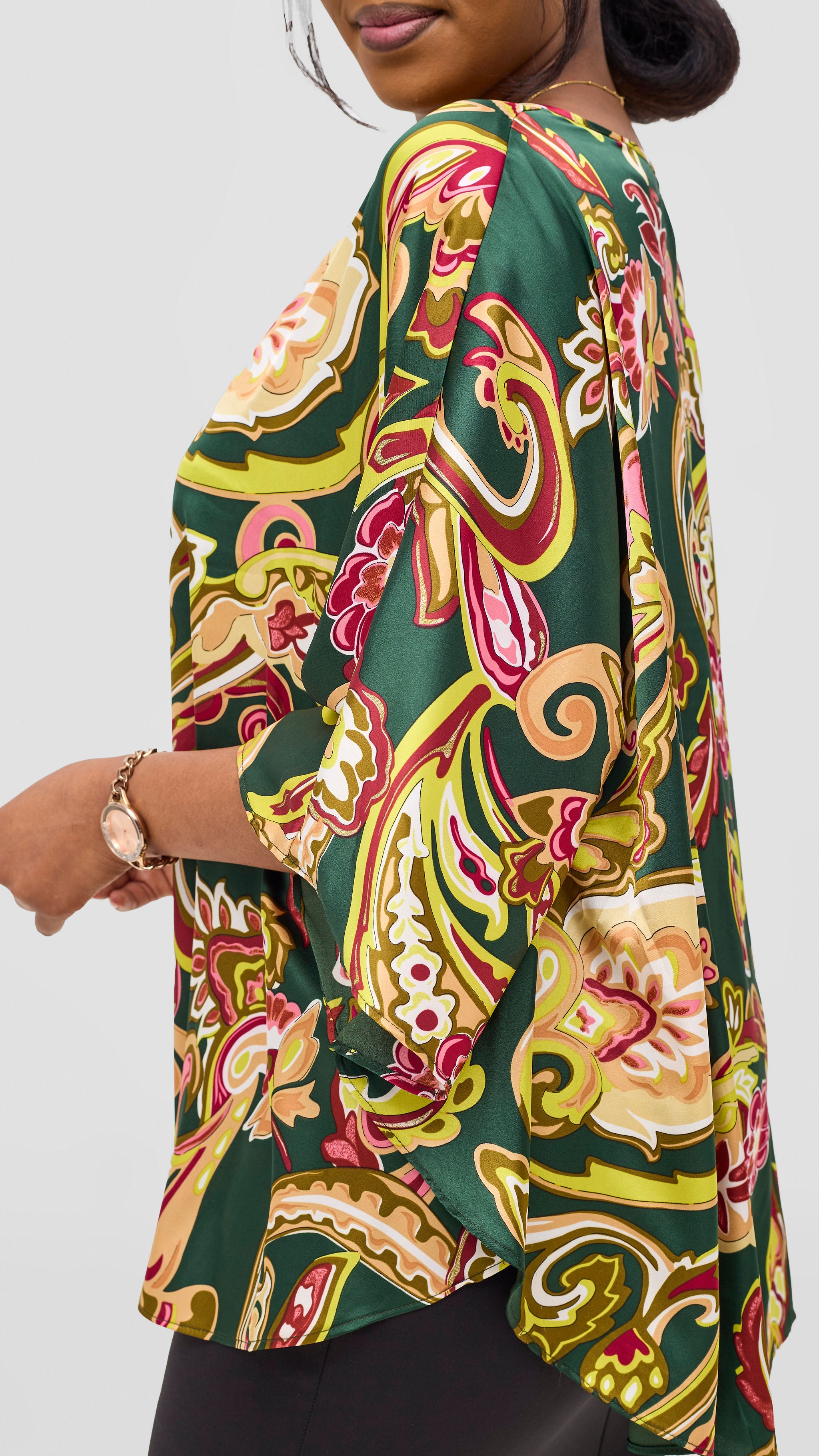 Vivo Keza Circular Loose Top - Dark Green / Hunters Print