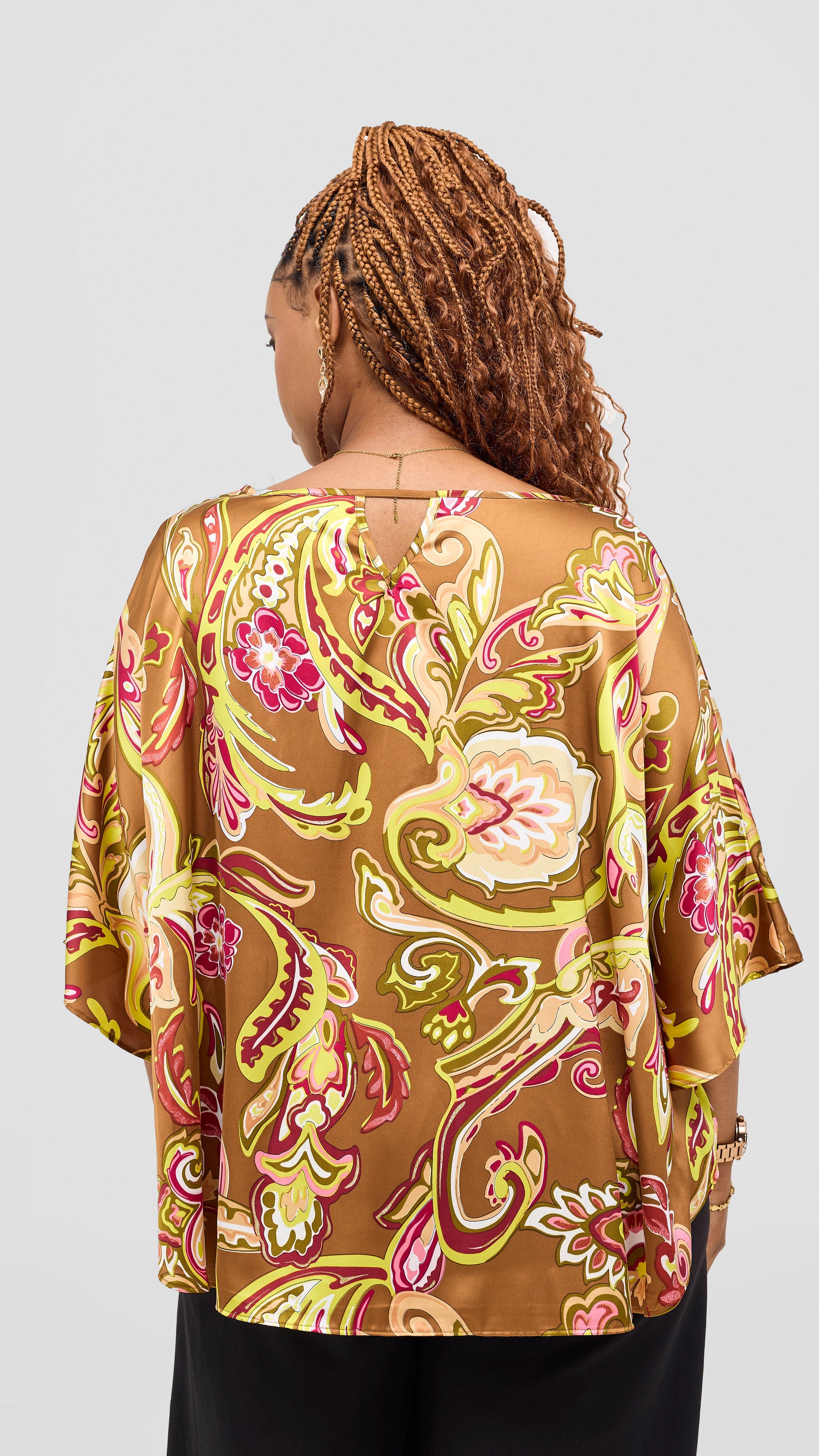 Vivo Keza Circular Loose Top - Dark Tan / Lime Print