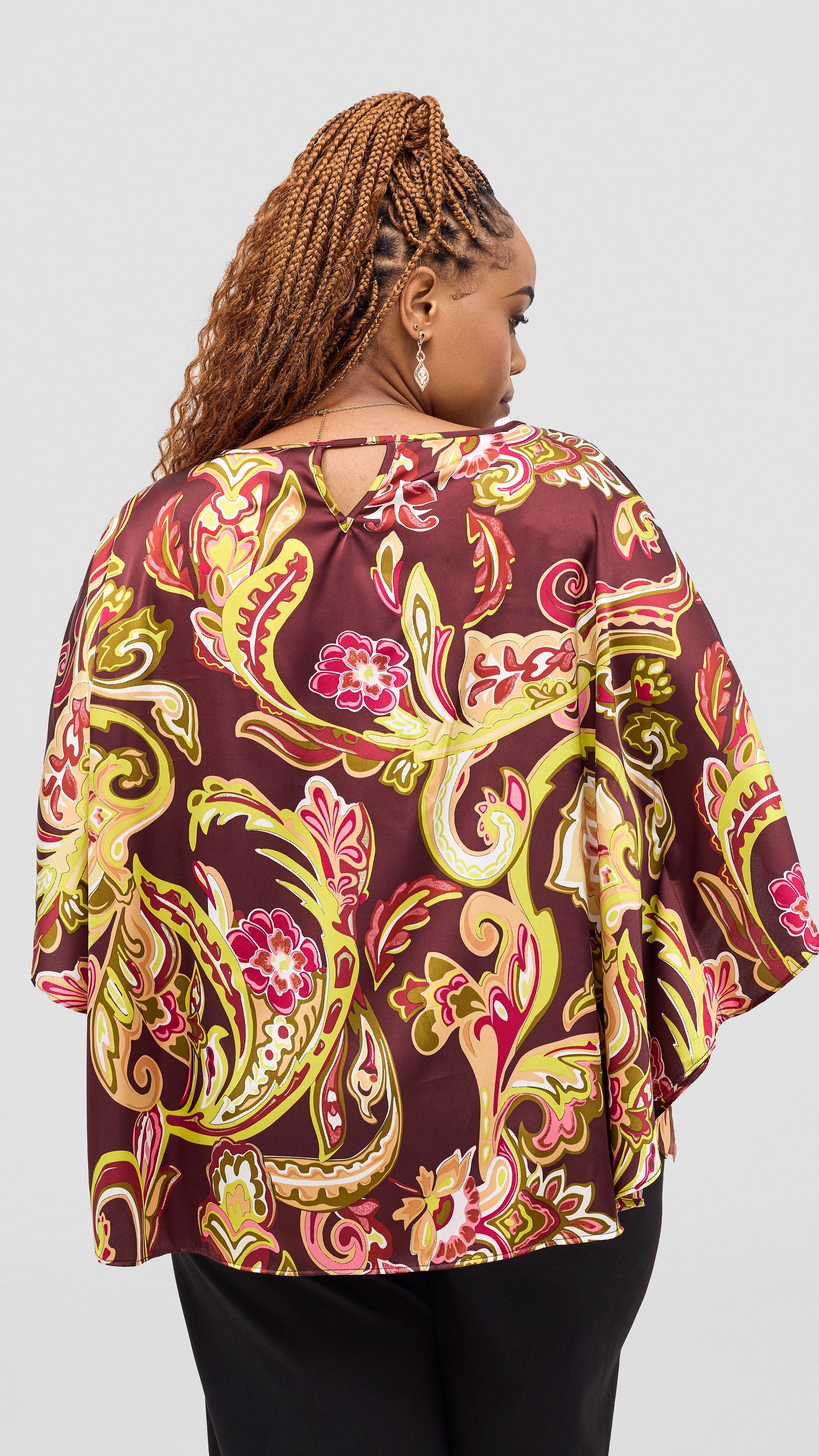 Vivo Keza Circular Loose Top -Burgundy / Tan Print