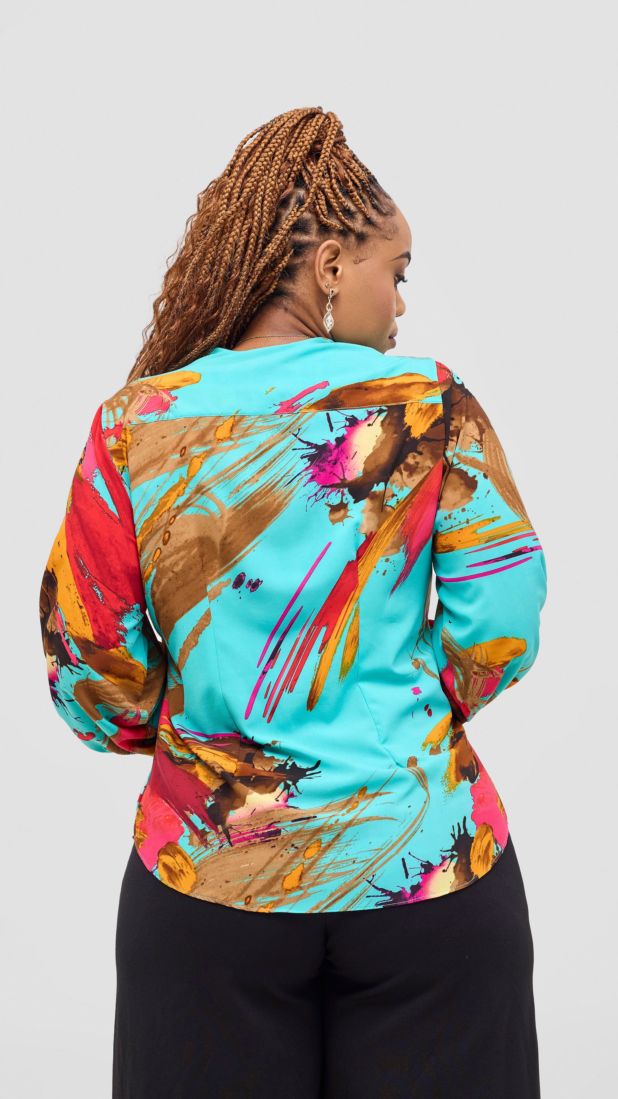 Vivo Ajani V-Neck Top - Sea Green / Orange Print