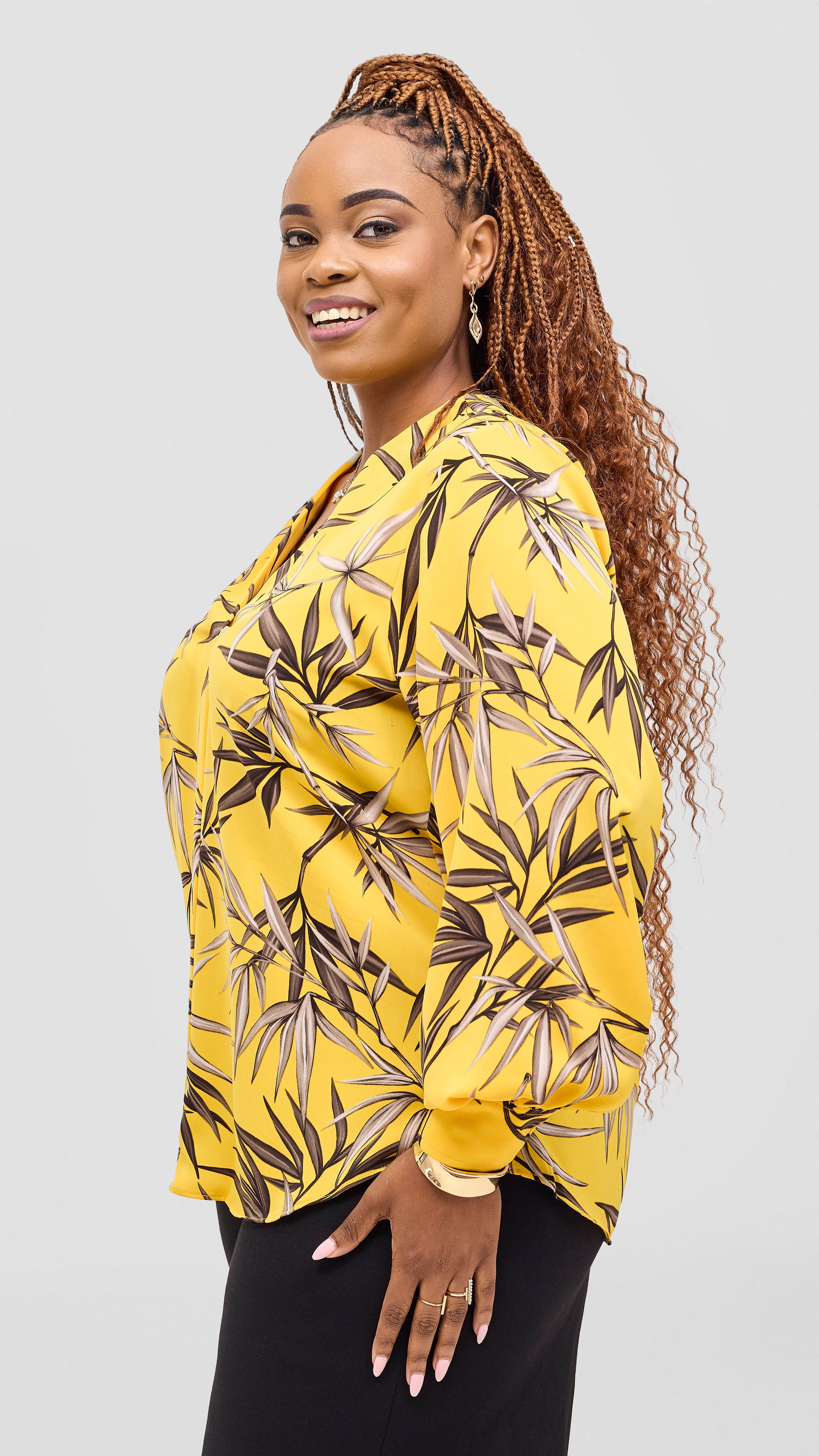 Vivo Ajani V Neck Top - Yellow / Grey Print