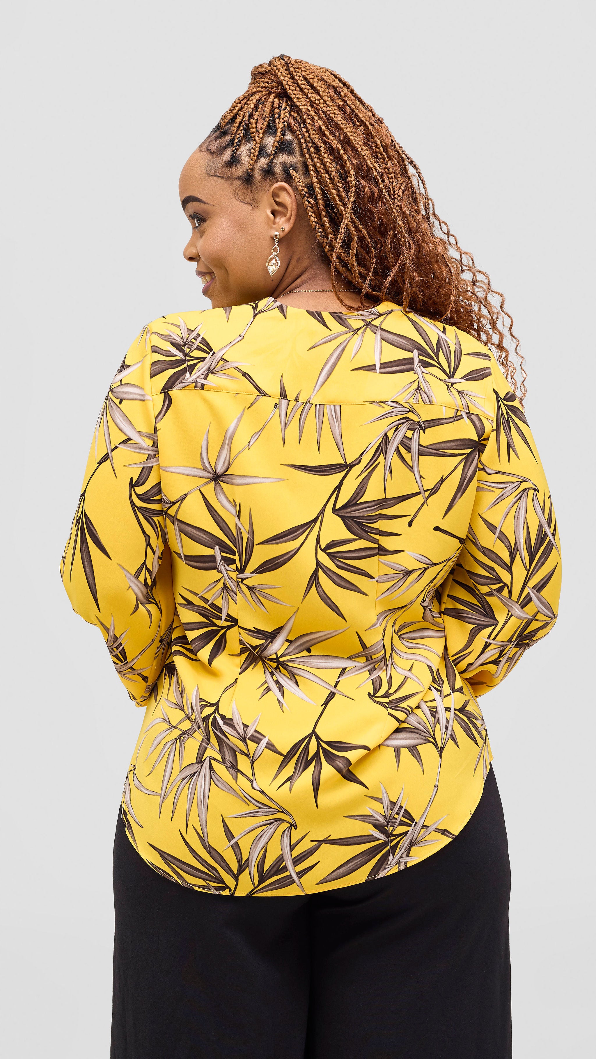 Vivo Ajani V Neck Top - Yellow / Grey Print