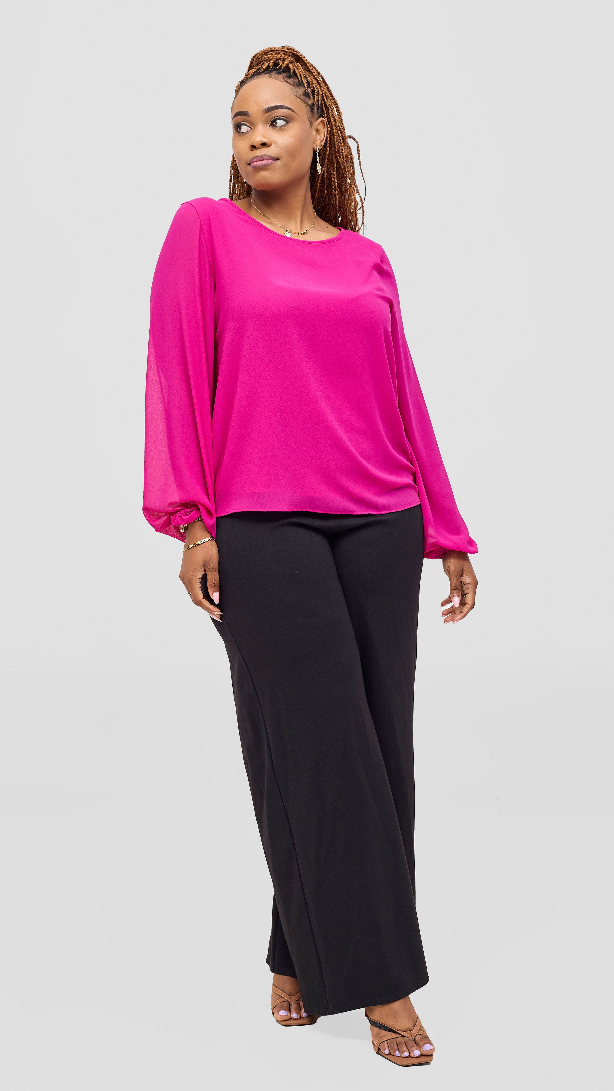 Vivo Basic Chiffon Bishop Sleeve Top (Double Layered) - Magenta