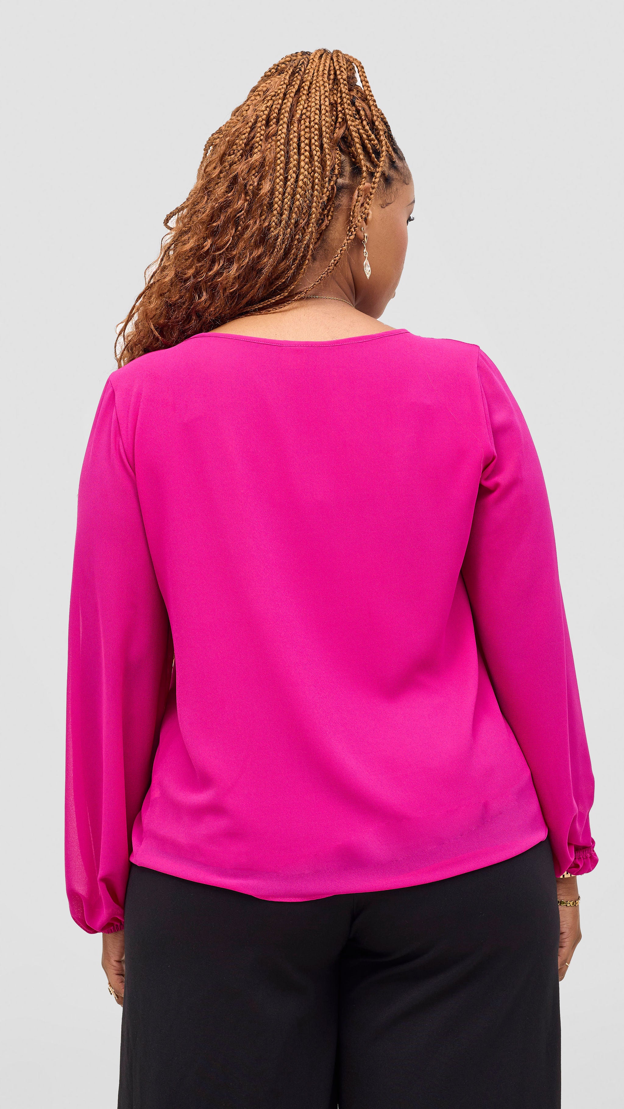 Vivo Basic Chiffon Bishop Sleeve Top (Double Layered) - Magenta
