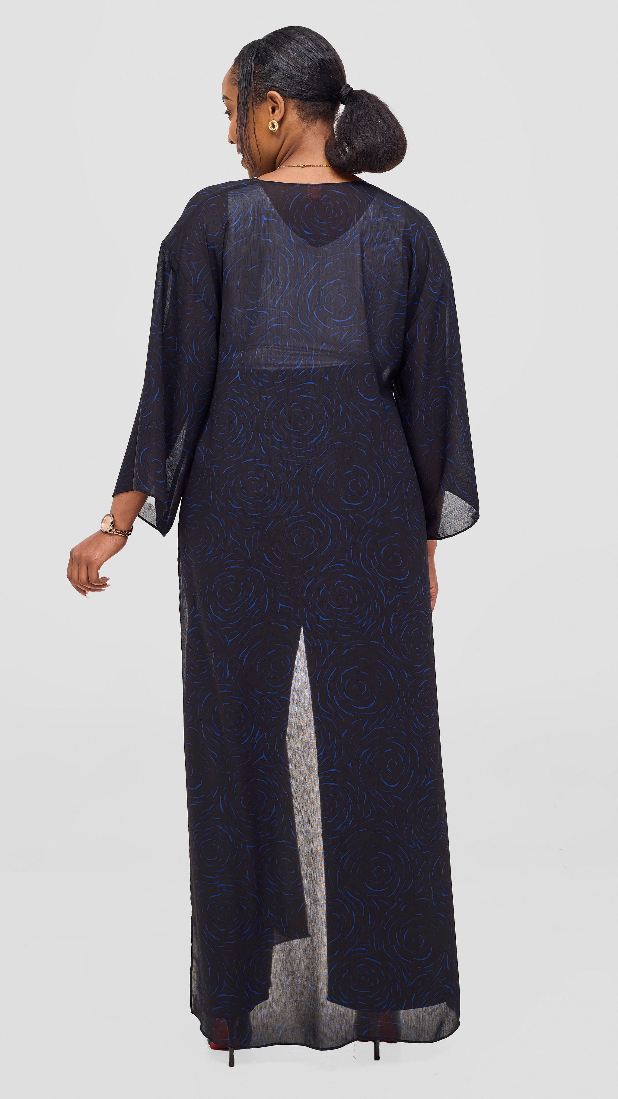 Vivo Nandi High Slit Kimono - Black / Blue Print