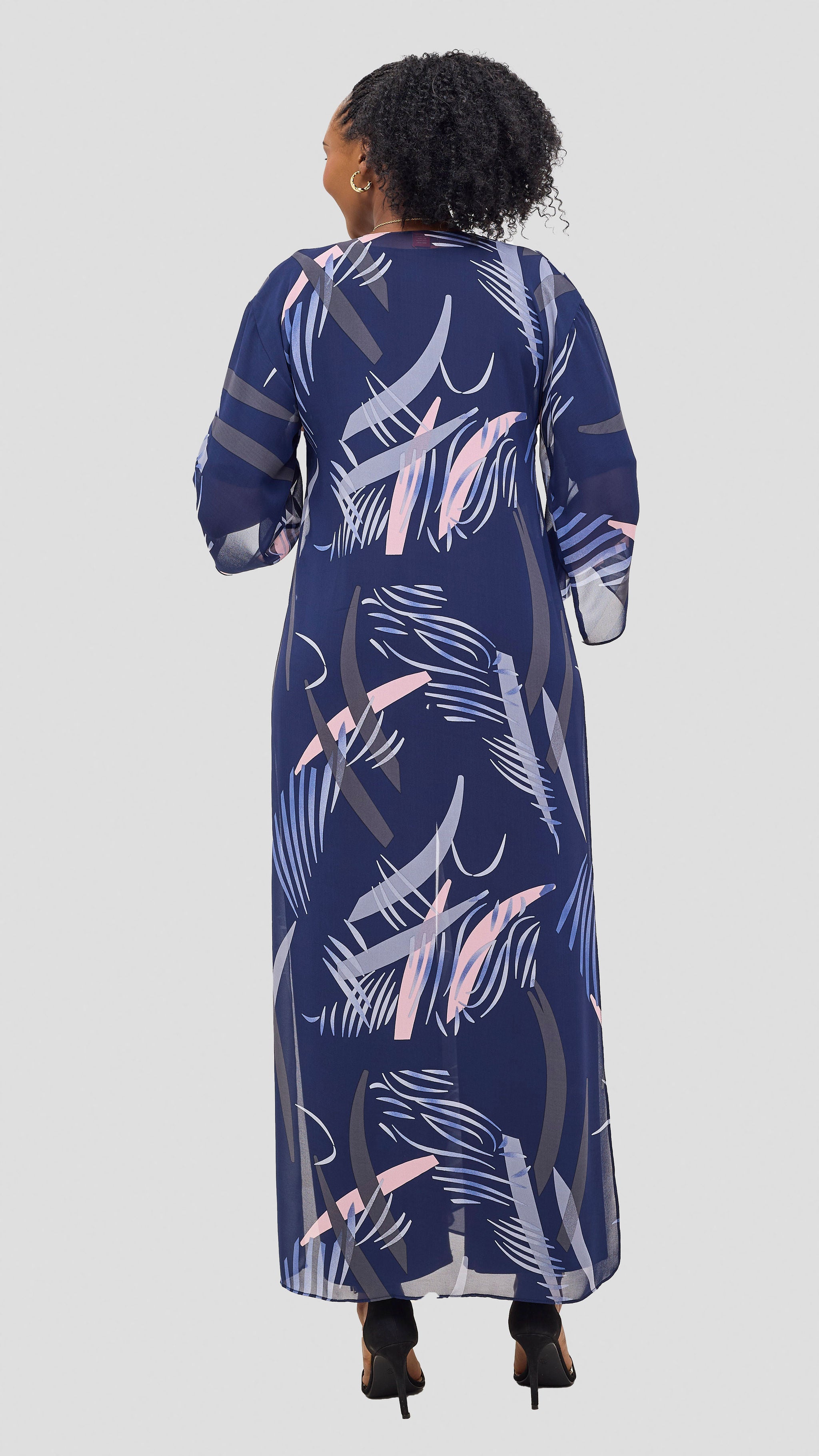 Vivo Nandi High Slit Kimono - Navy / Grey Print