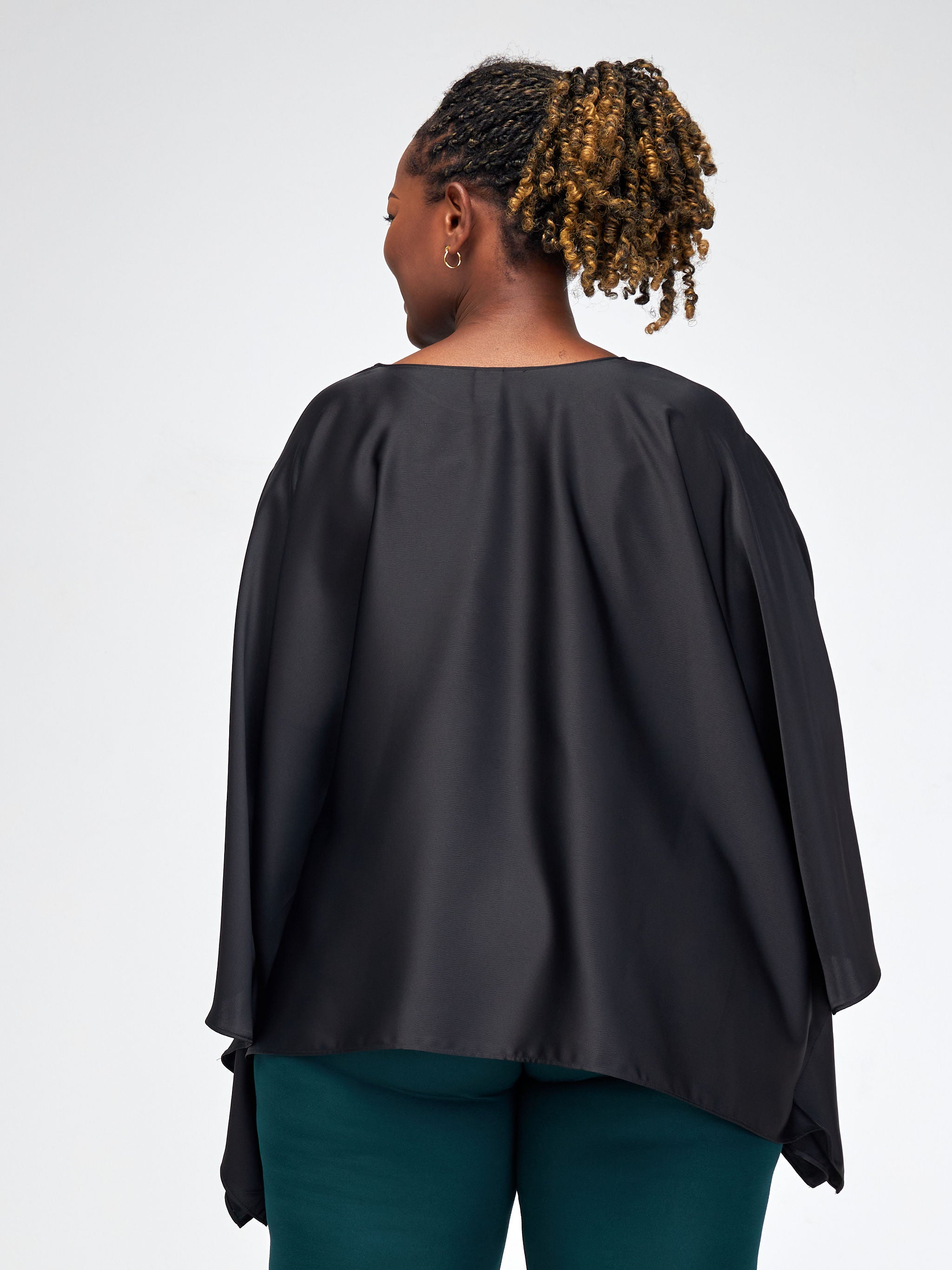 Vivo Lamu Loose Satin Top - Black