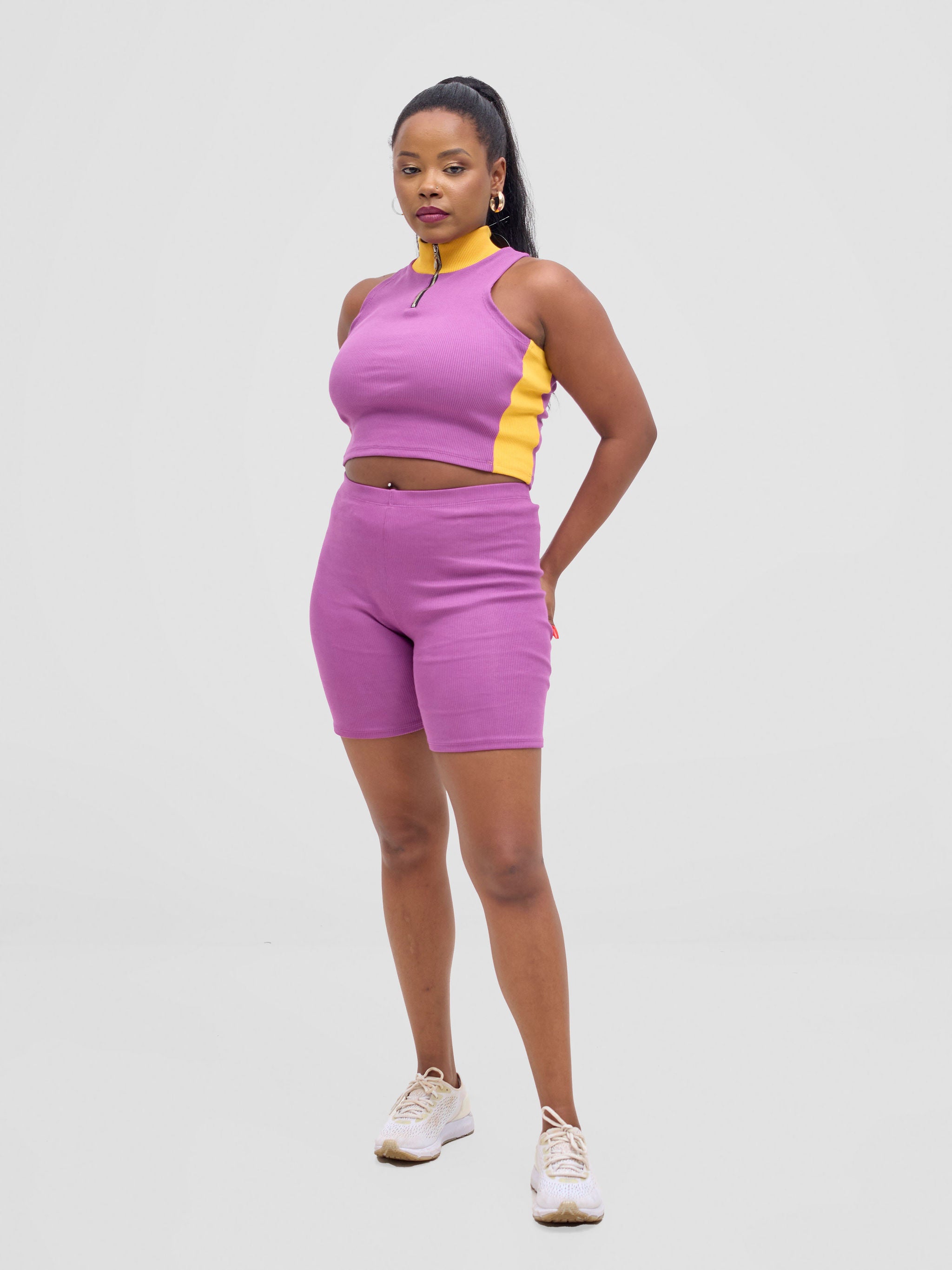 Zoya Vasha  Sleeveless Turtleneck Top - Purple / Yellow
