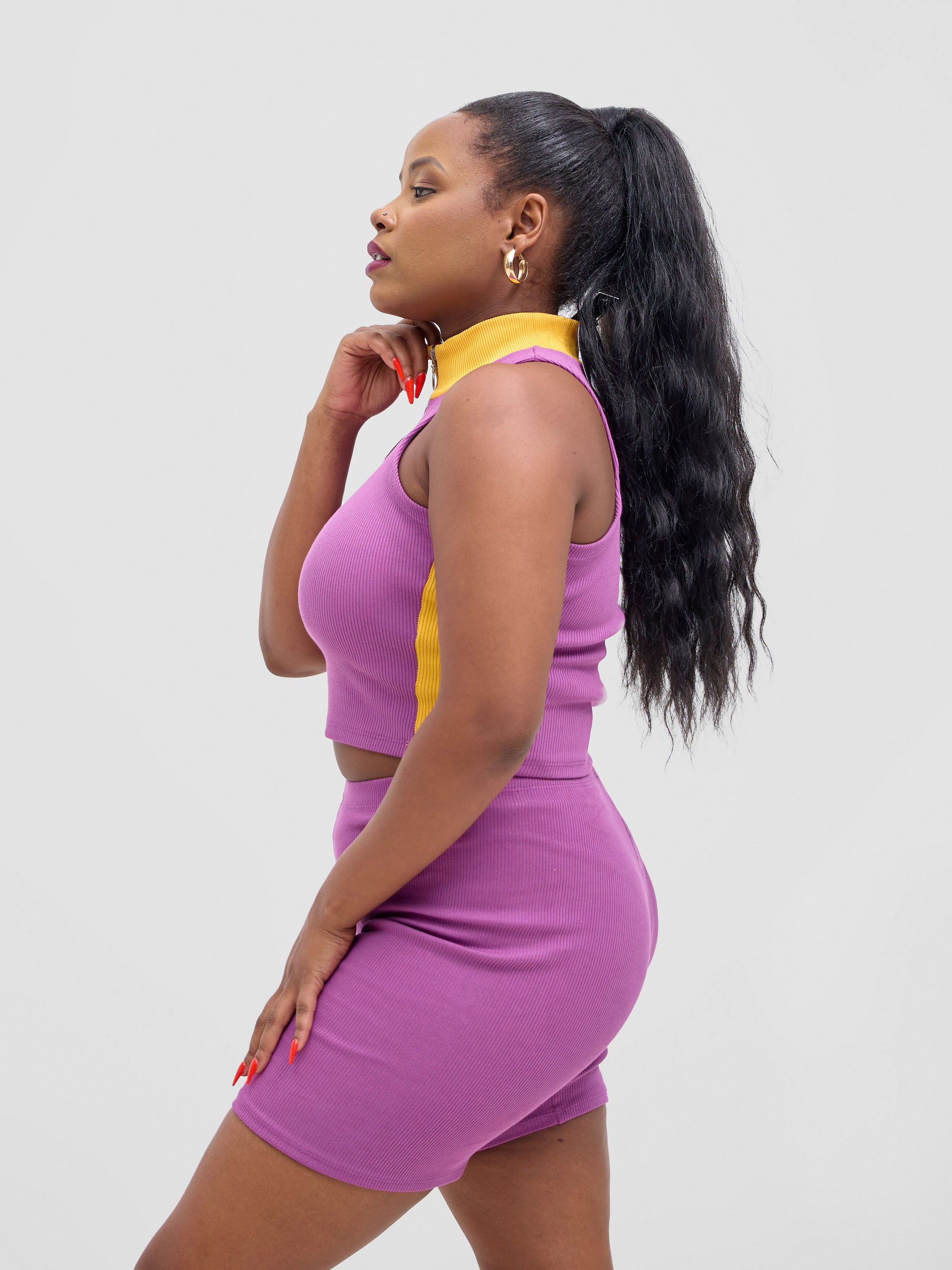 Zoya Vasha  Sleeveless Turtleneck Top - Purple / Yellow