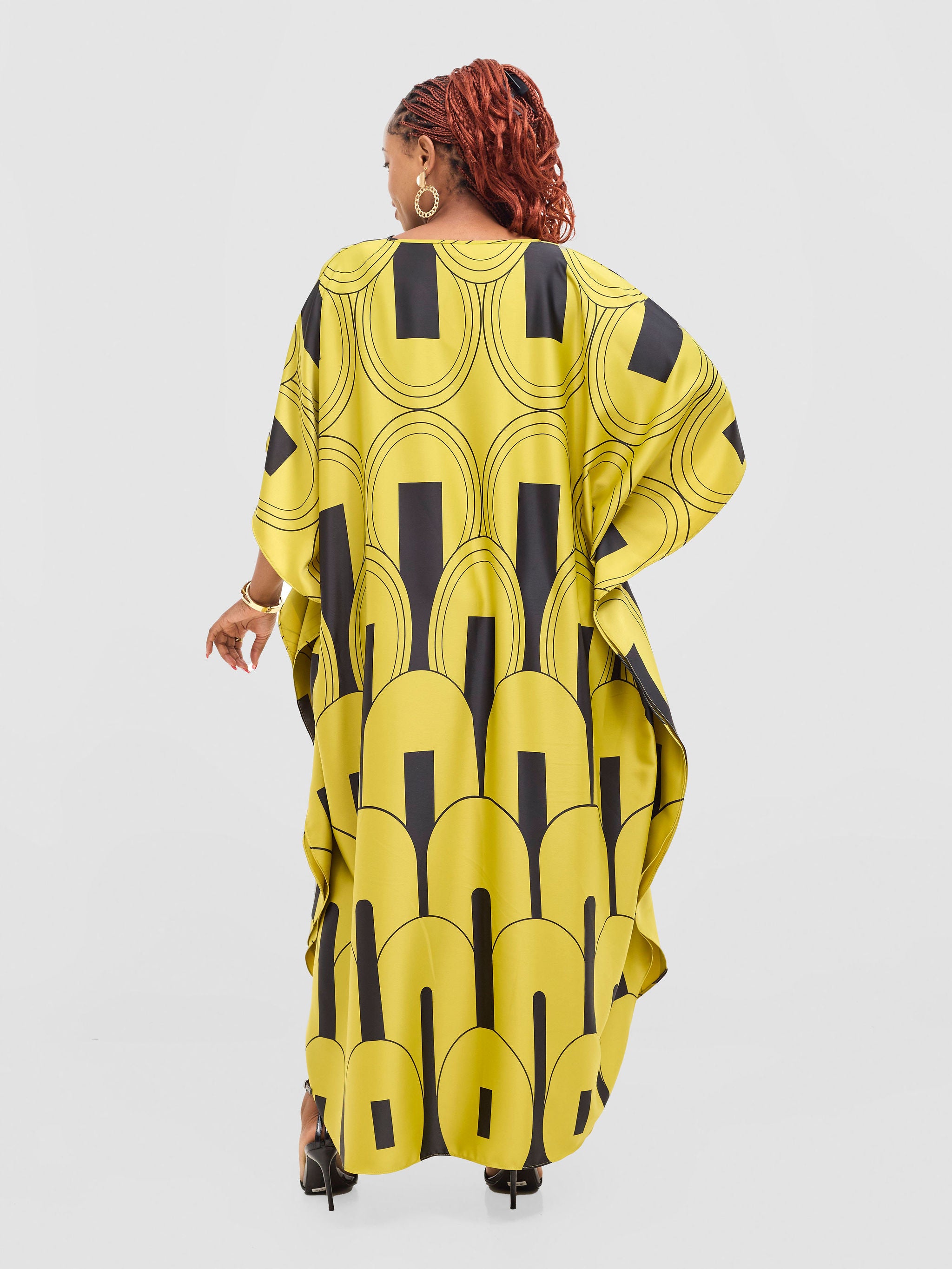 Vivo Amai Maxi Kaftan Dress - Lime / Black Lango Print