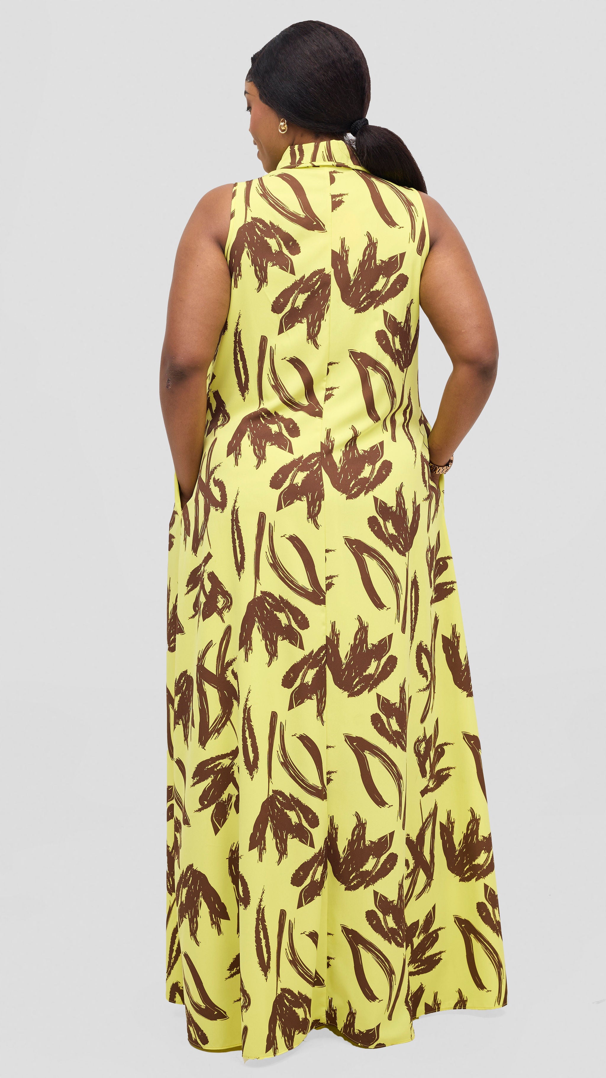 Vivo Asha Sleeveless Maxi Dress - Yelllow / Brown Ela Print