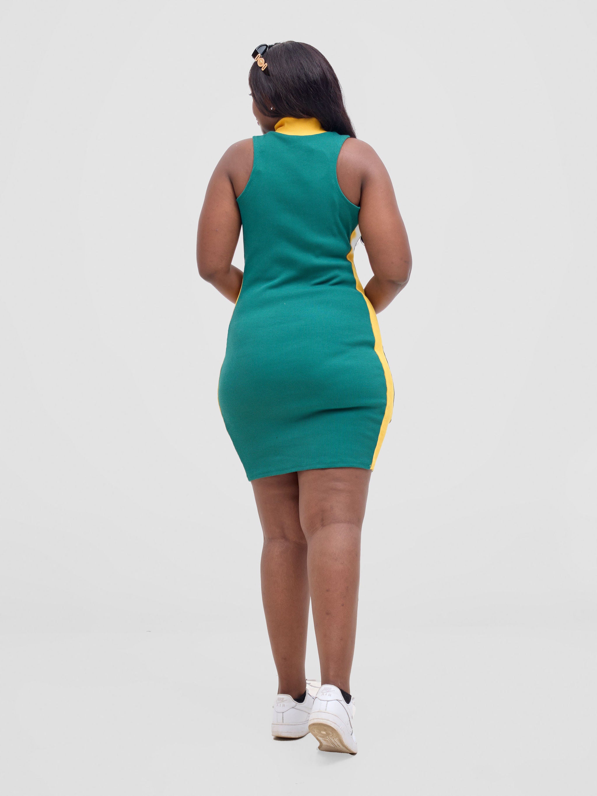 Zoya Vasha Sleeveless Turtleneck Mini Bodycon - Green / Yellow
