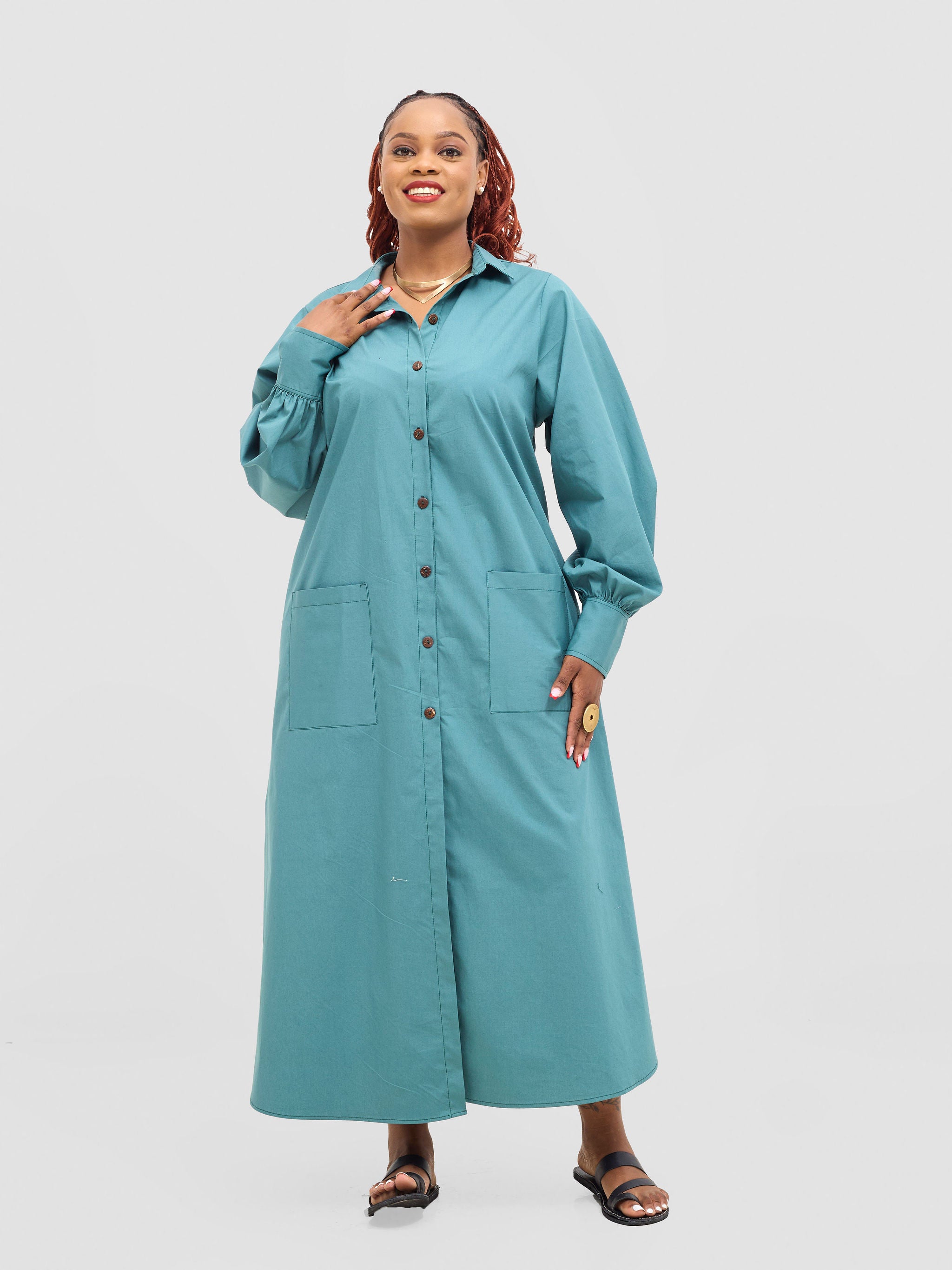 Safari Mansi Maxi Shirt Dress - Teal