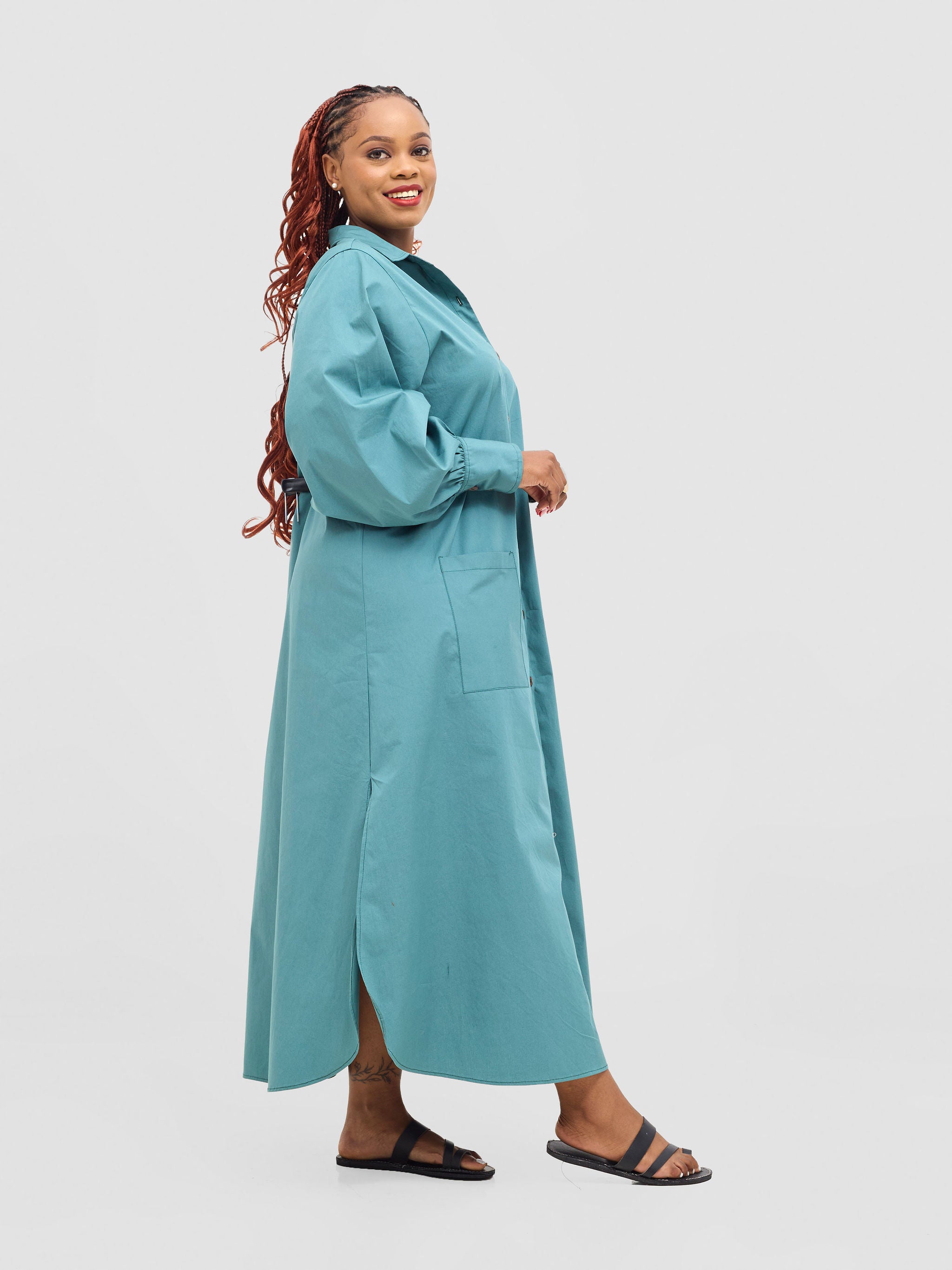 Safari Mansi Maxi Shirt Dress - Teal