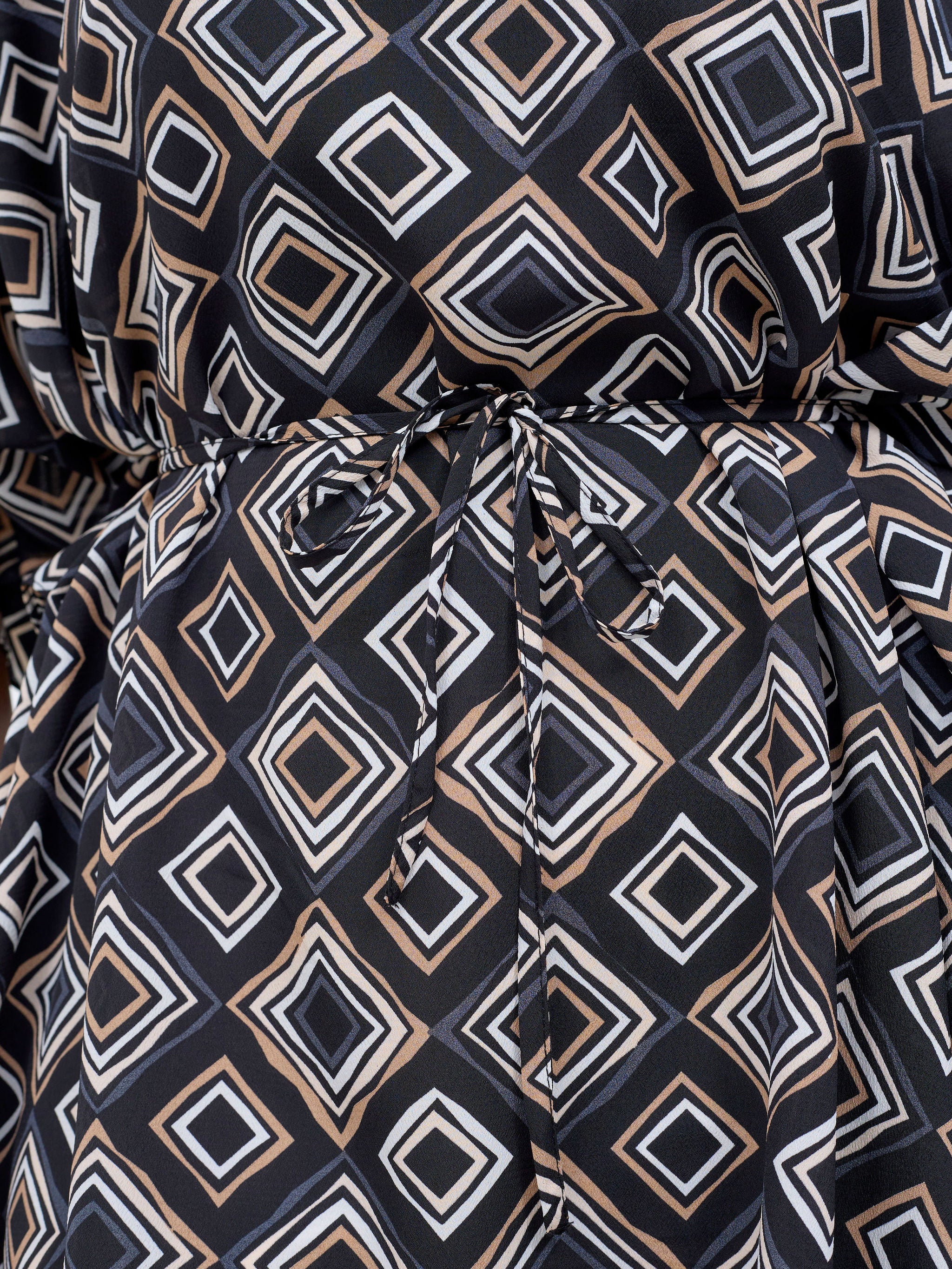 Vivo Basic Chiffon Tie Kaftan Top - Black / Taupe Api Print