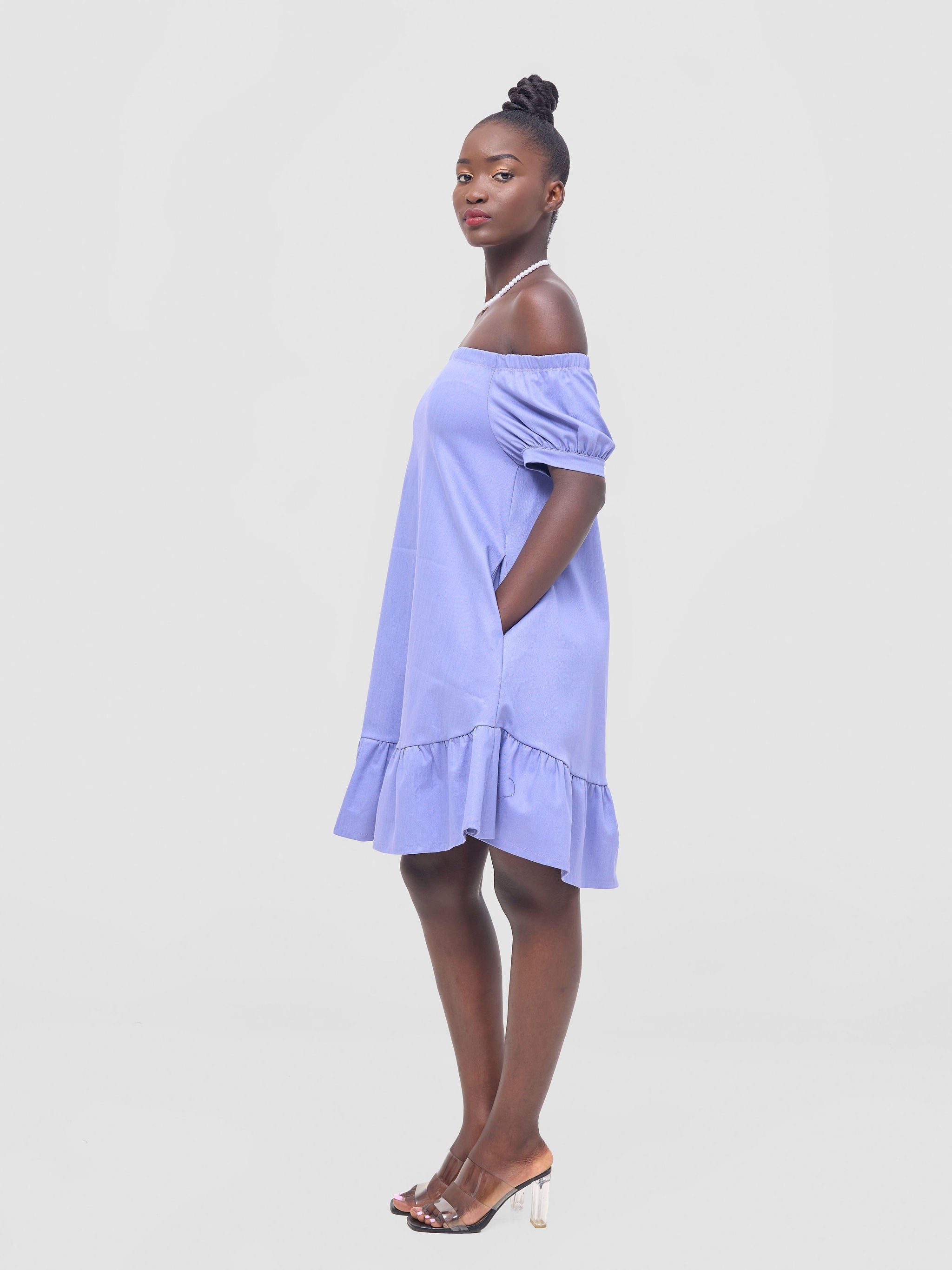 Zoya Nia Off Shoulder Knee Length Dress - Lilac