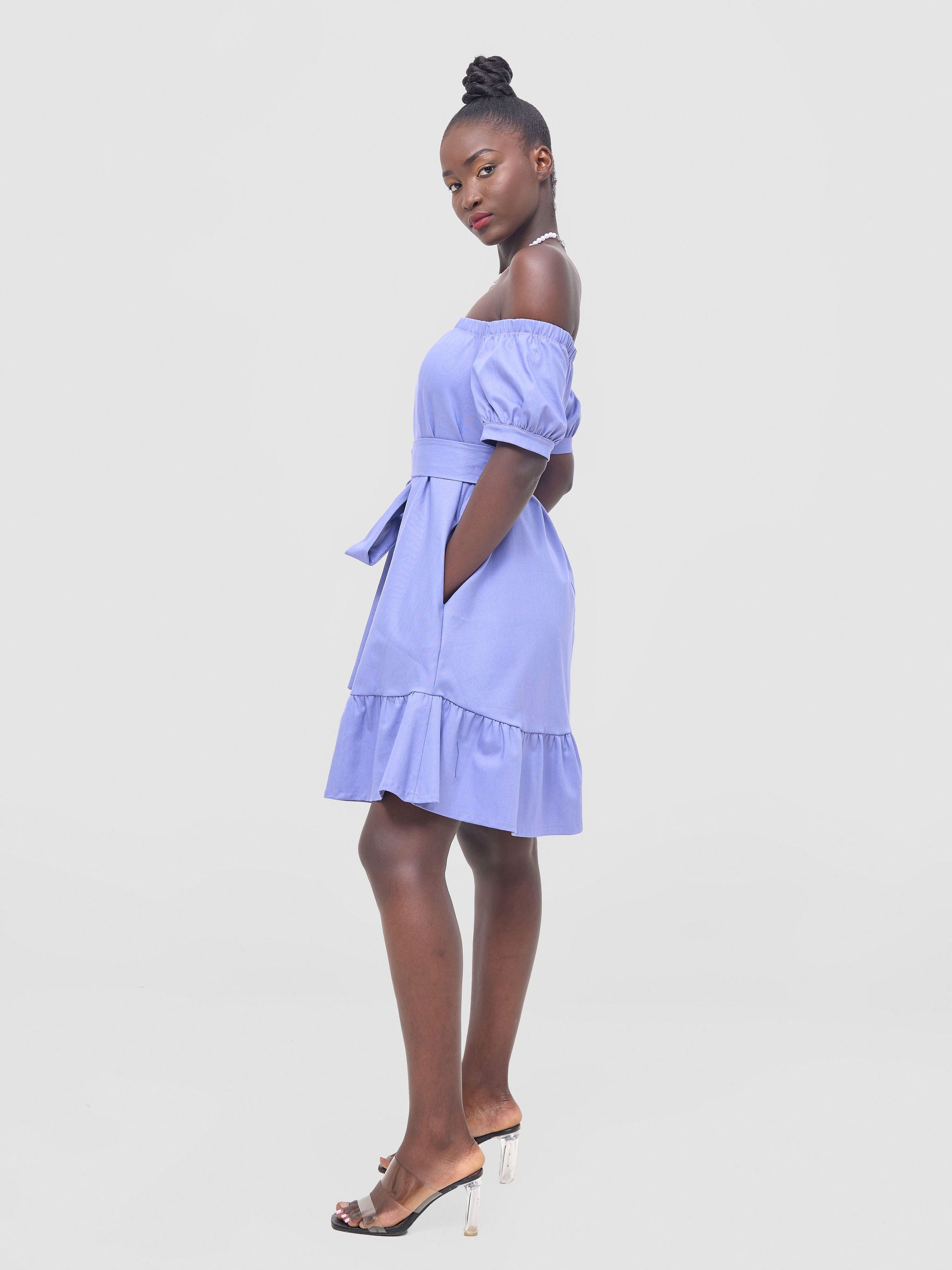 Zoya Nia Off Shoulder Knee Length Dress - Lilac