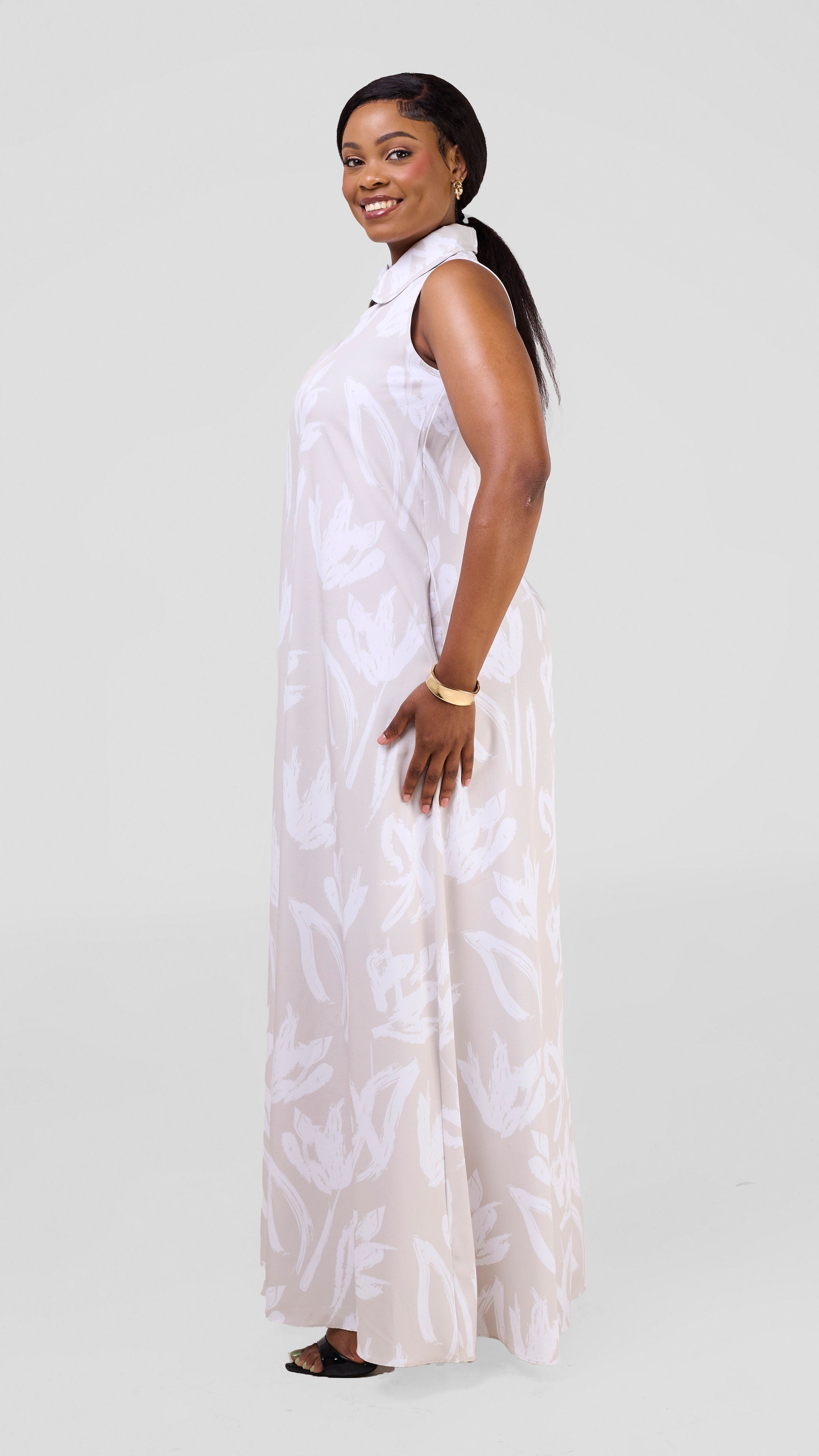 Vivo Asha Sleeveless Maxi Dress - White / Buttermilk Ela Print