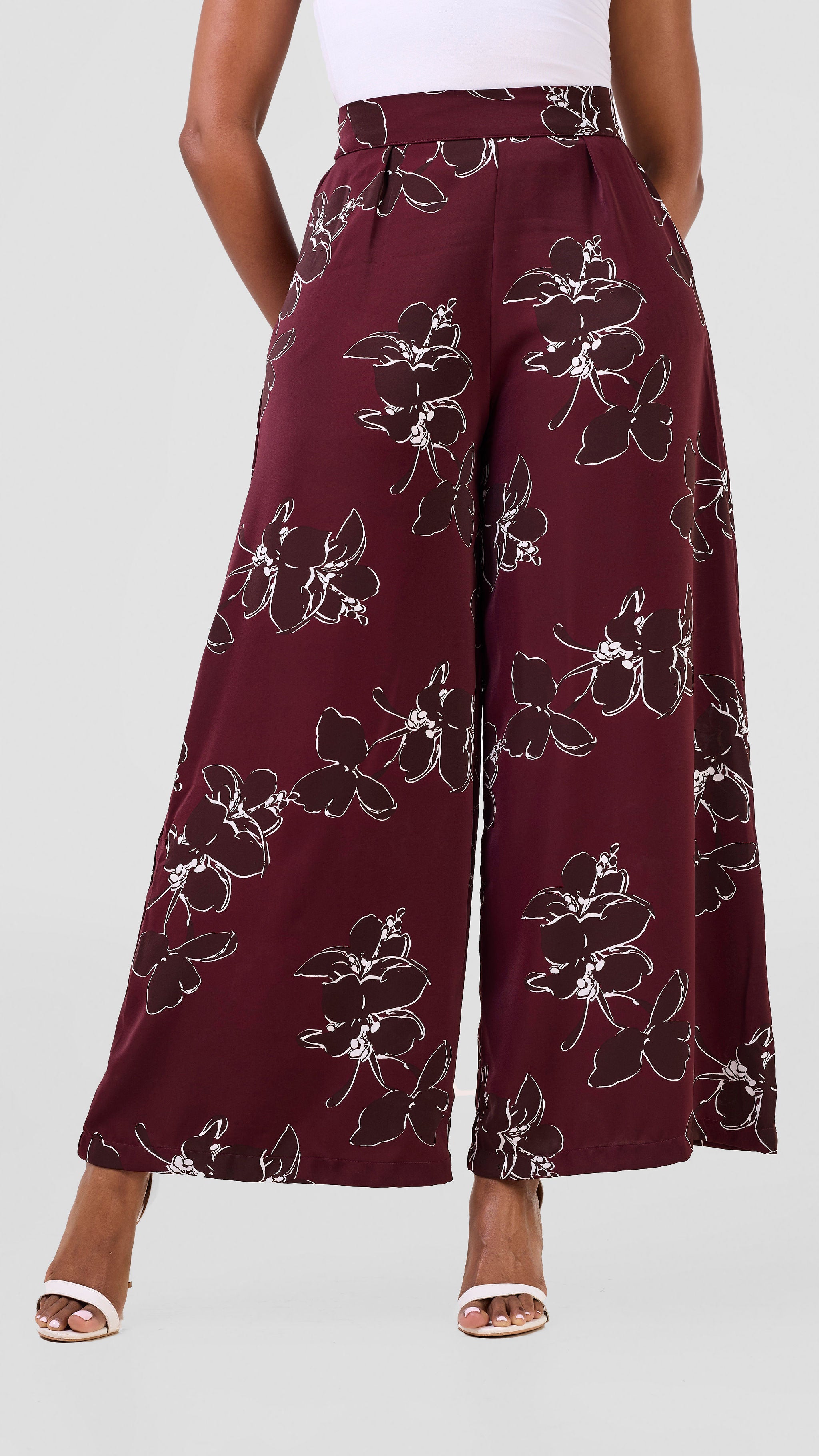 Vivo Basic Crepe Pants - Maroon / Chocolate Print
