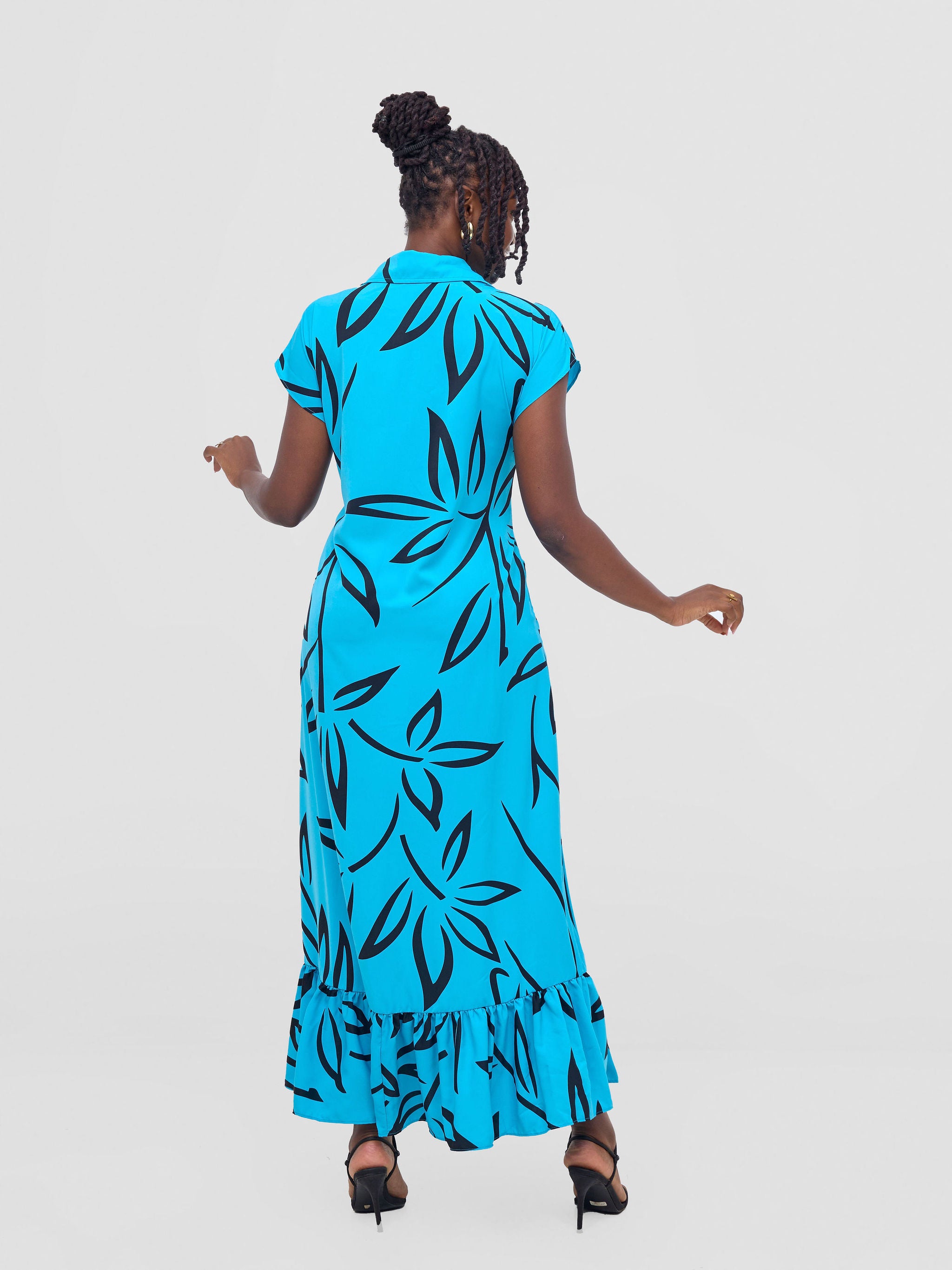 Vivo Asha Drop Shoulder Maxi Shirt Dress - Blue / Black Weni Print