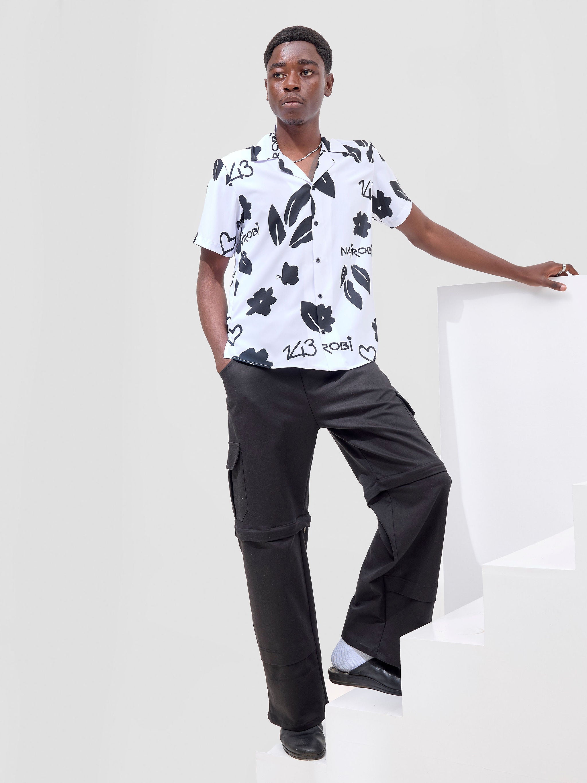 Zoya X Metamorphisized 143 Oversized Bowling Shirt - White / Black