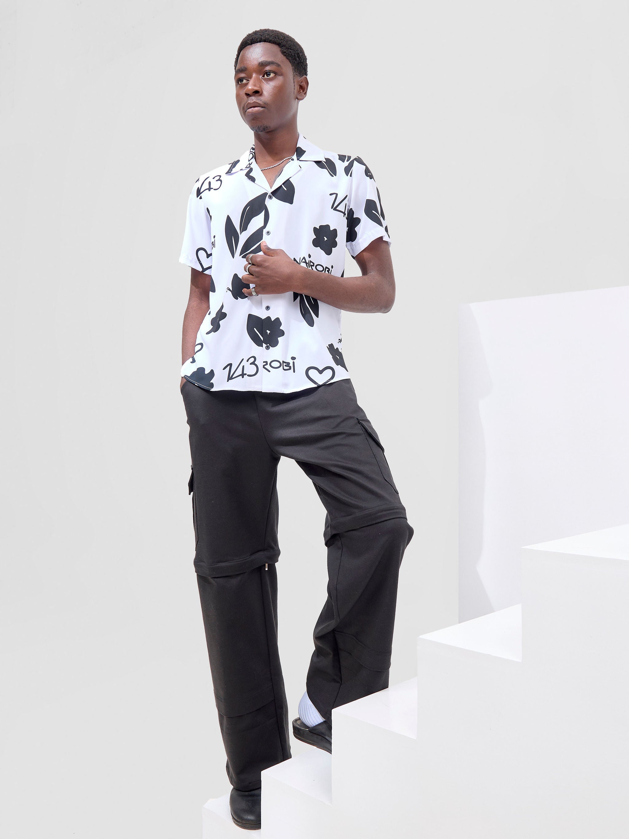 Zoya X Metamorphisized 143 Oversized Bowling Shirt - White / Black