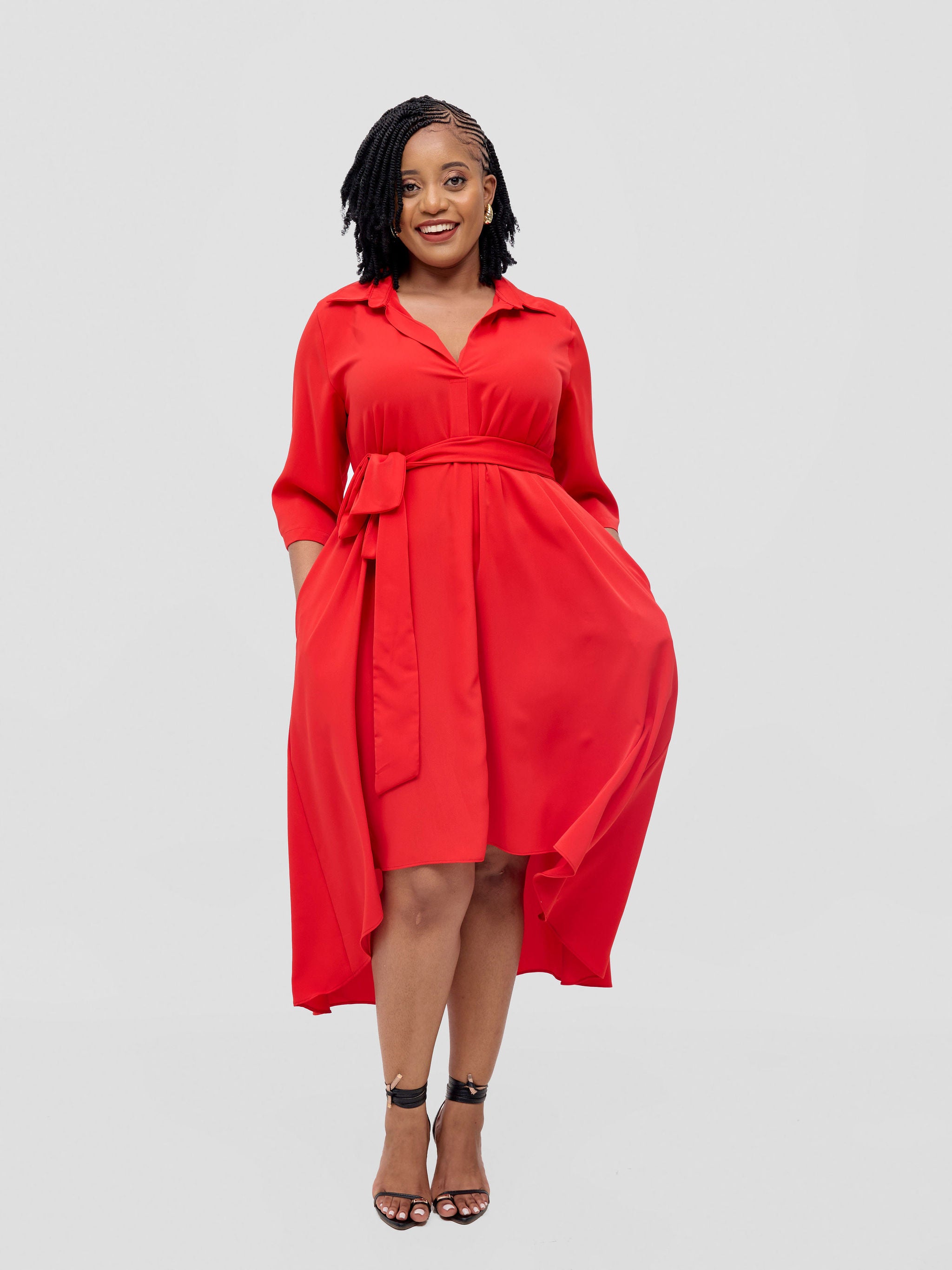 Vivo Yumi High Low Shirt Dress - Red