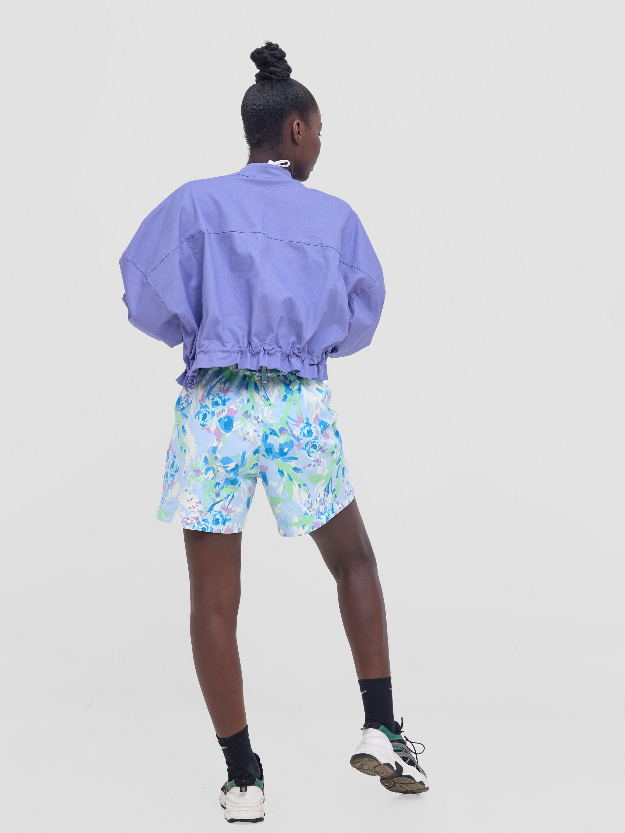 Zoya Nia Wide Leg Shorts - Blue/Lime Green Abstract print