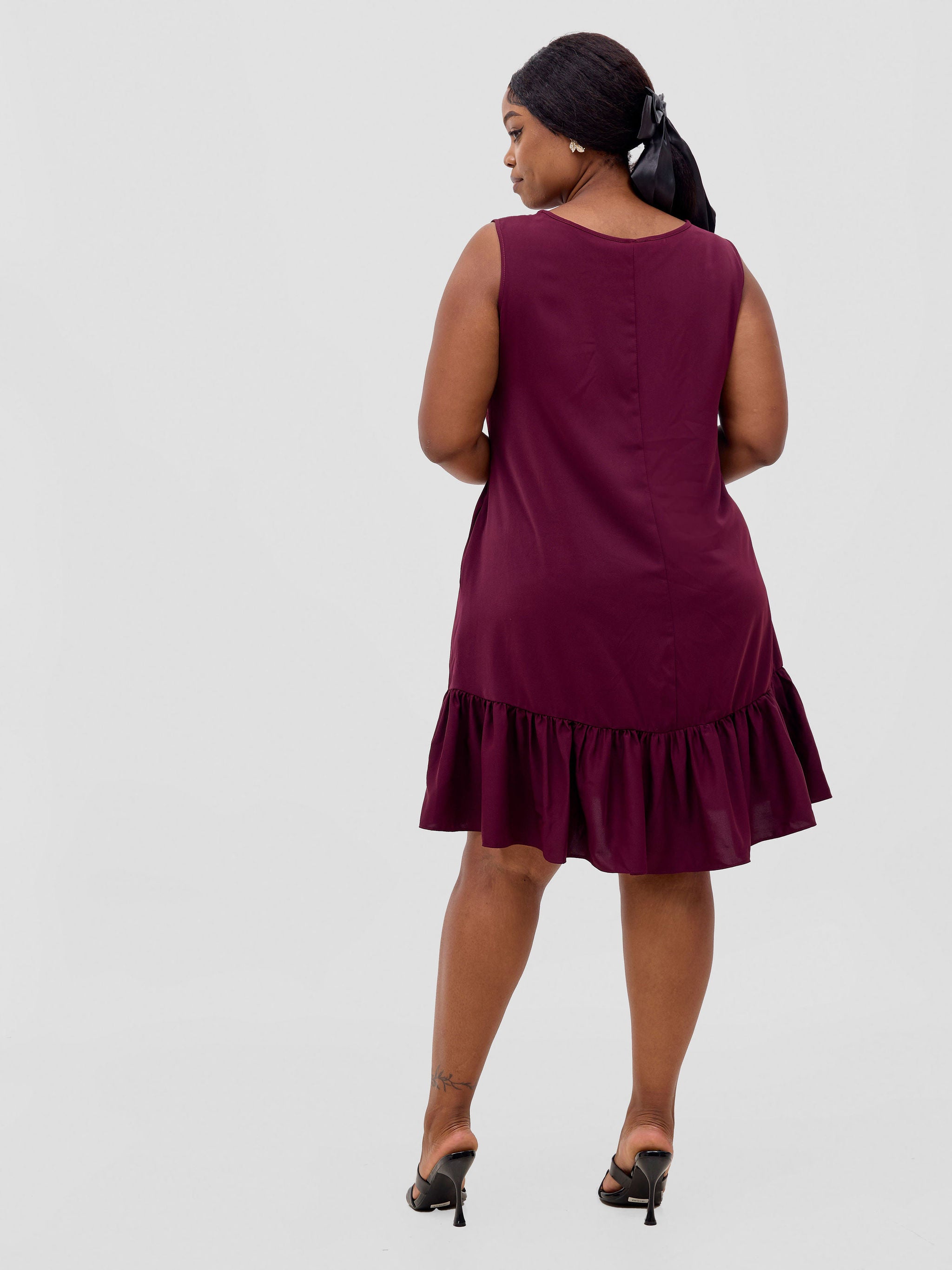 Vivo Dalia Sleeveless Gathered Tent Dress - Burgundy
