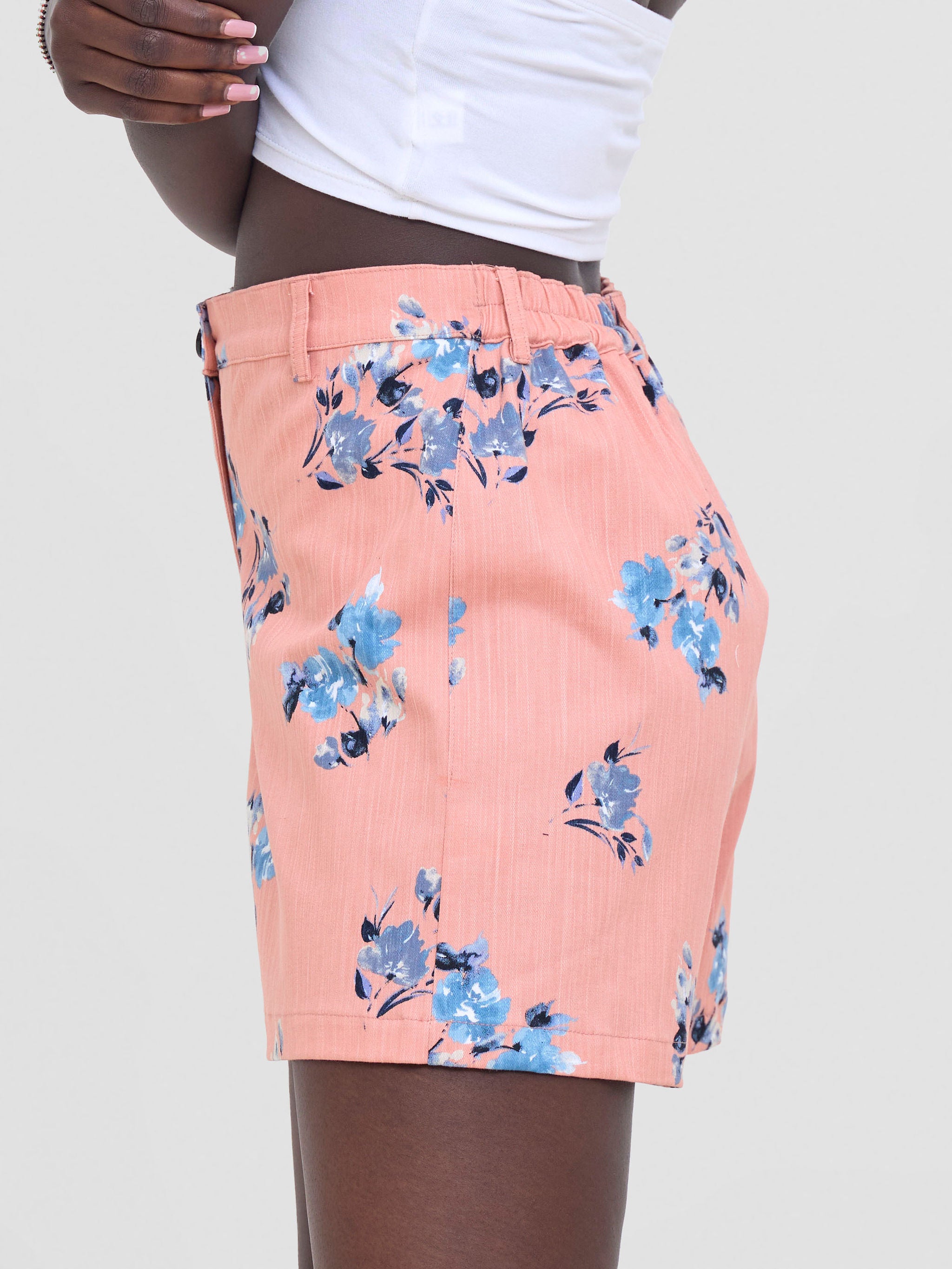 Zoya Nia Wide Leg Shorts - Blue / Peach Floral Print
