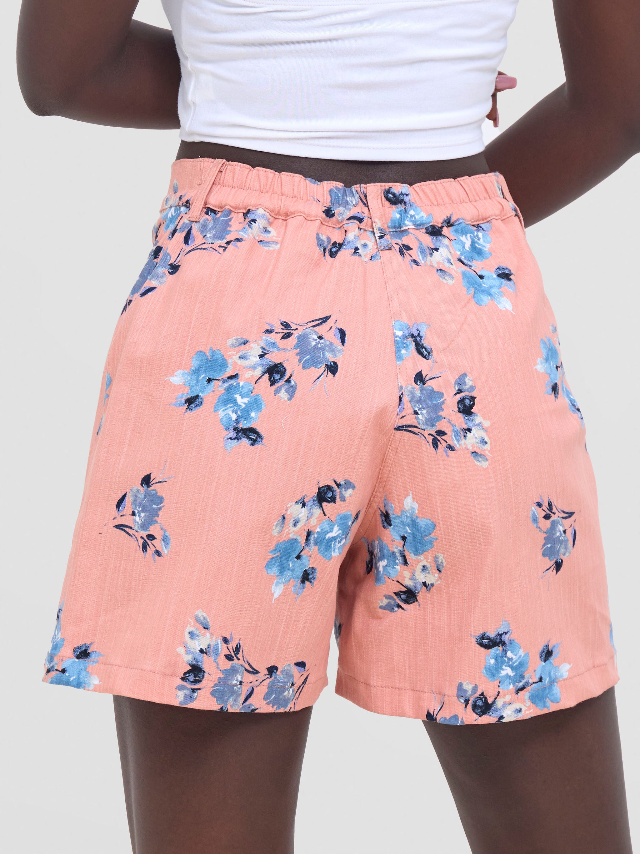 Zoya Nia Wide Leg Shorts - Blue / Peach Floral Print