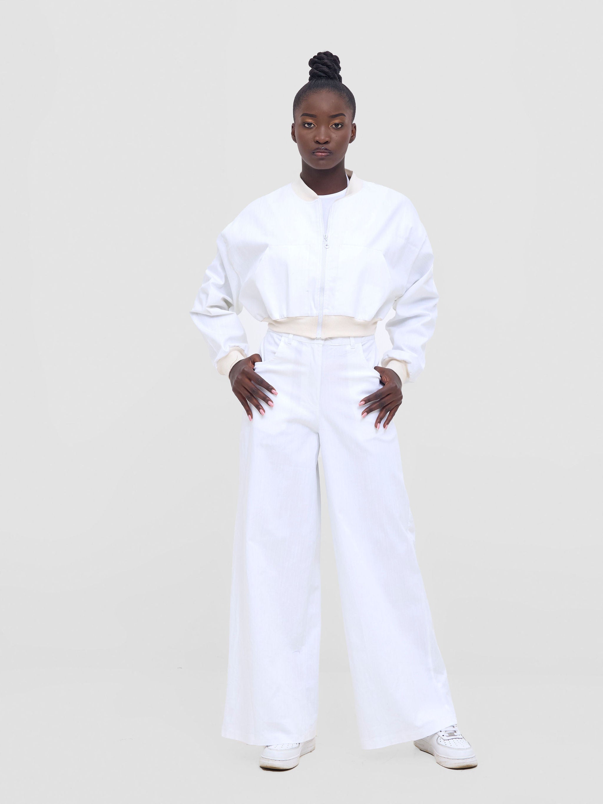 Zoya Nia Crop Bomber Jacket - White