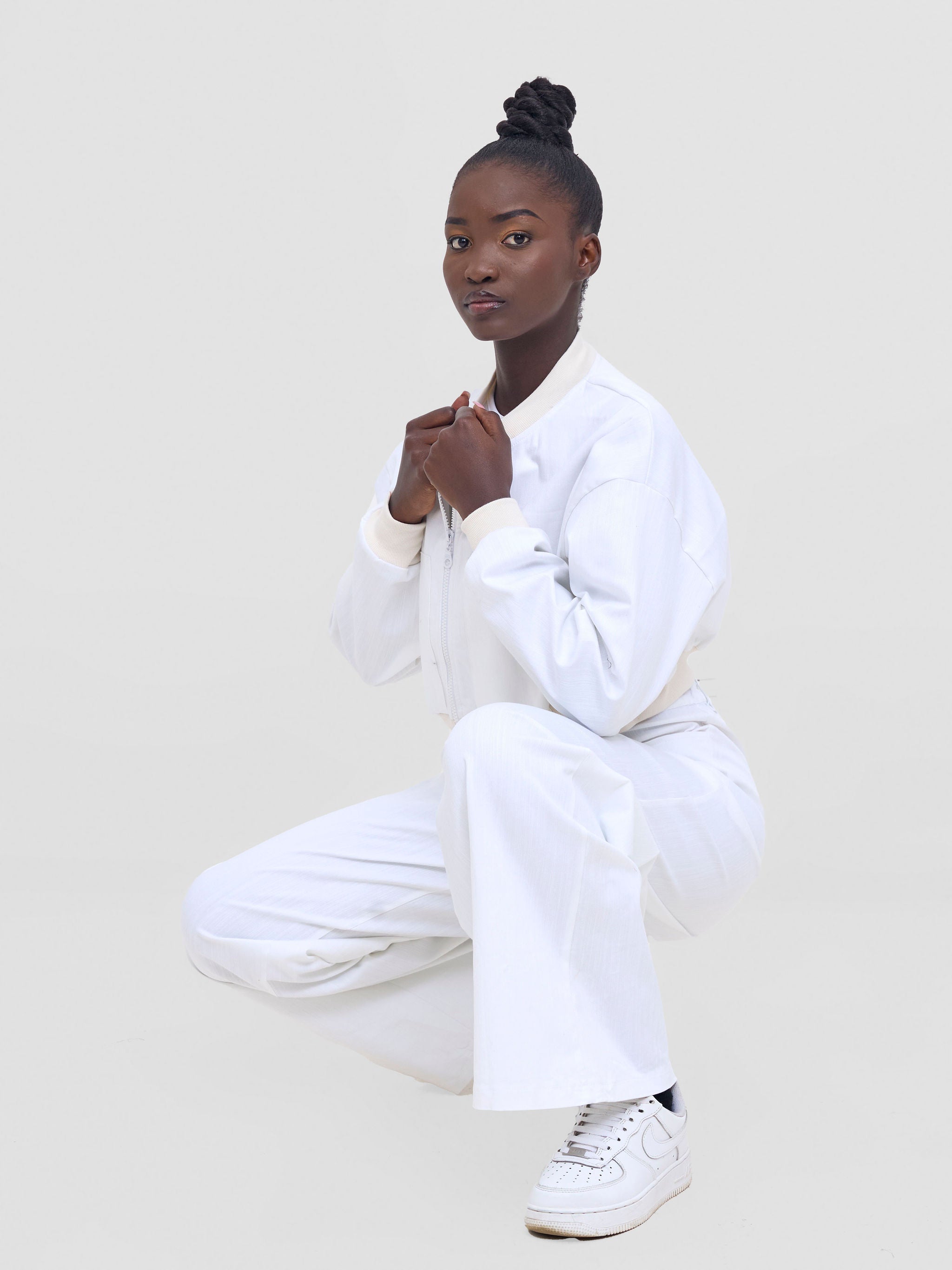 Zoya Nia Crop Bomber Jacket - White