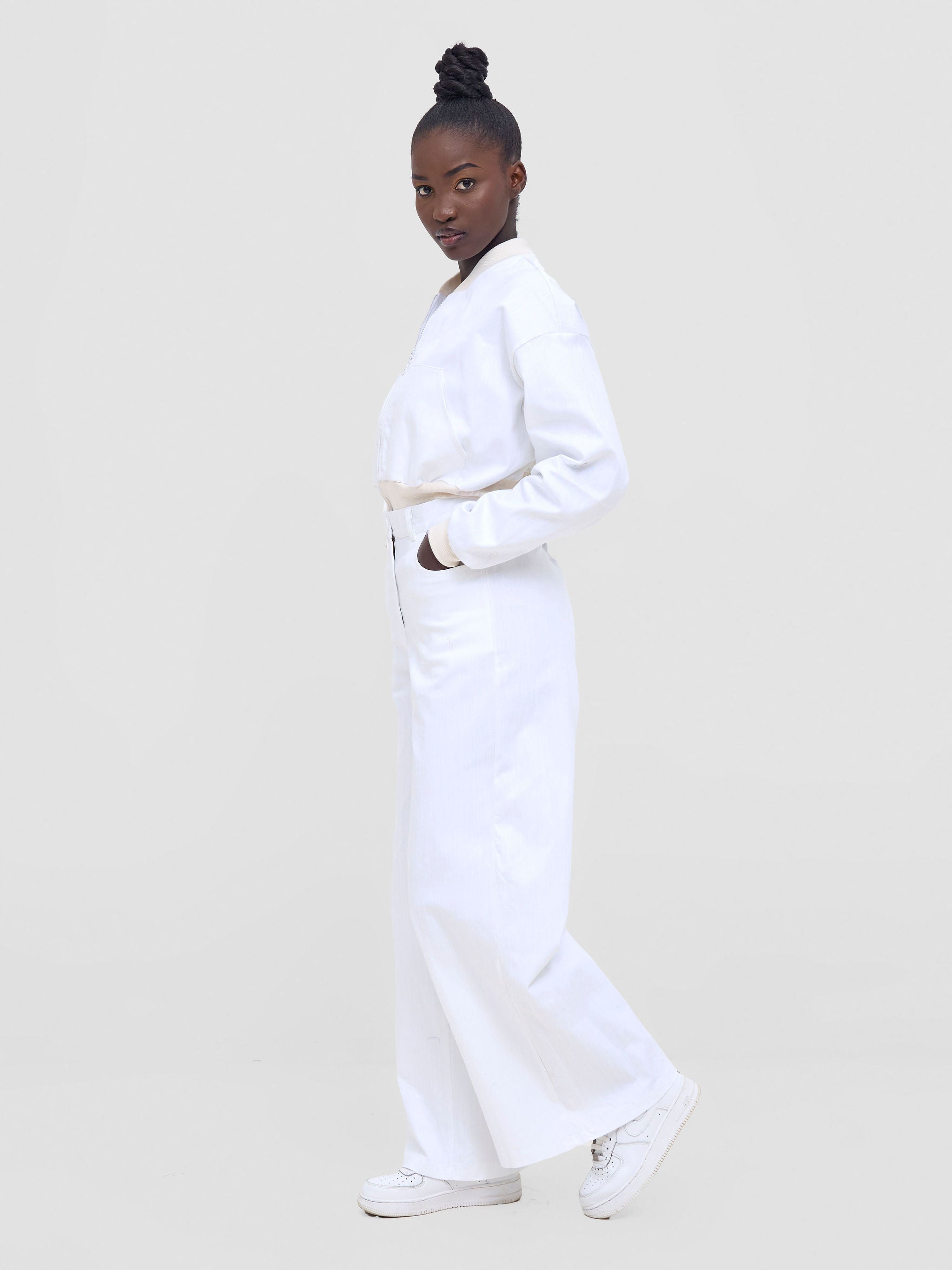Zoya Nia Crop Bomber Jacket - White