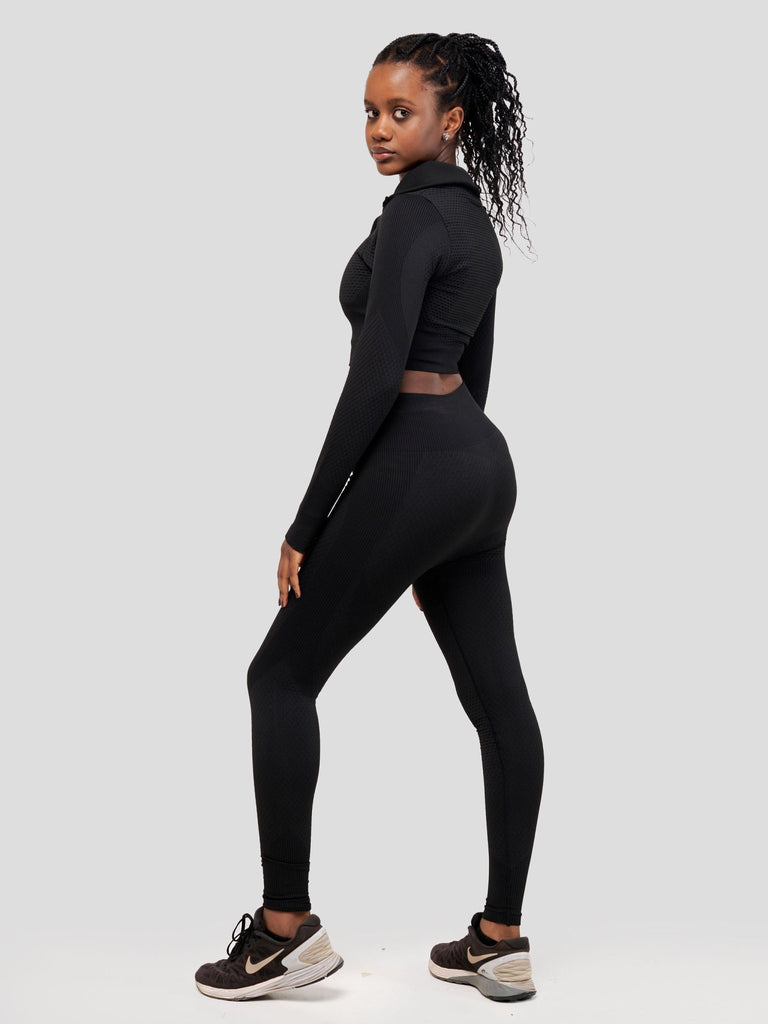 Ava Fitness Elenah High Waisted Leggings - Black - Shopzetu