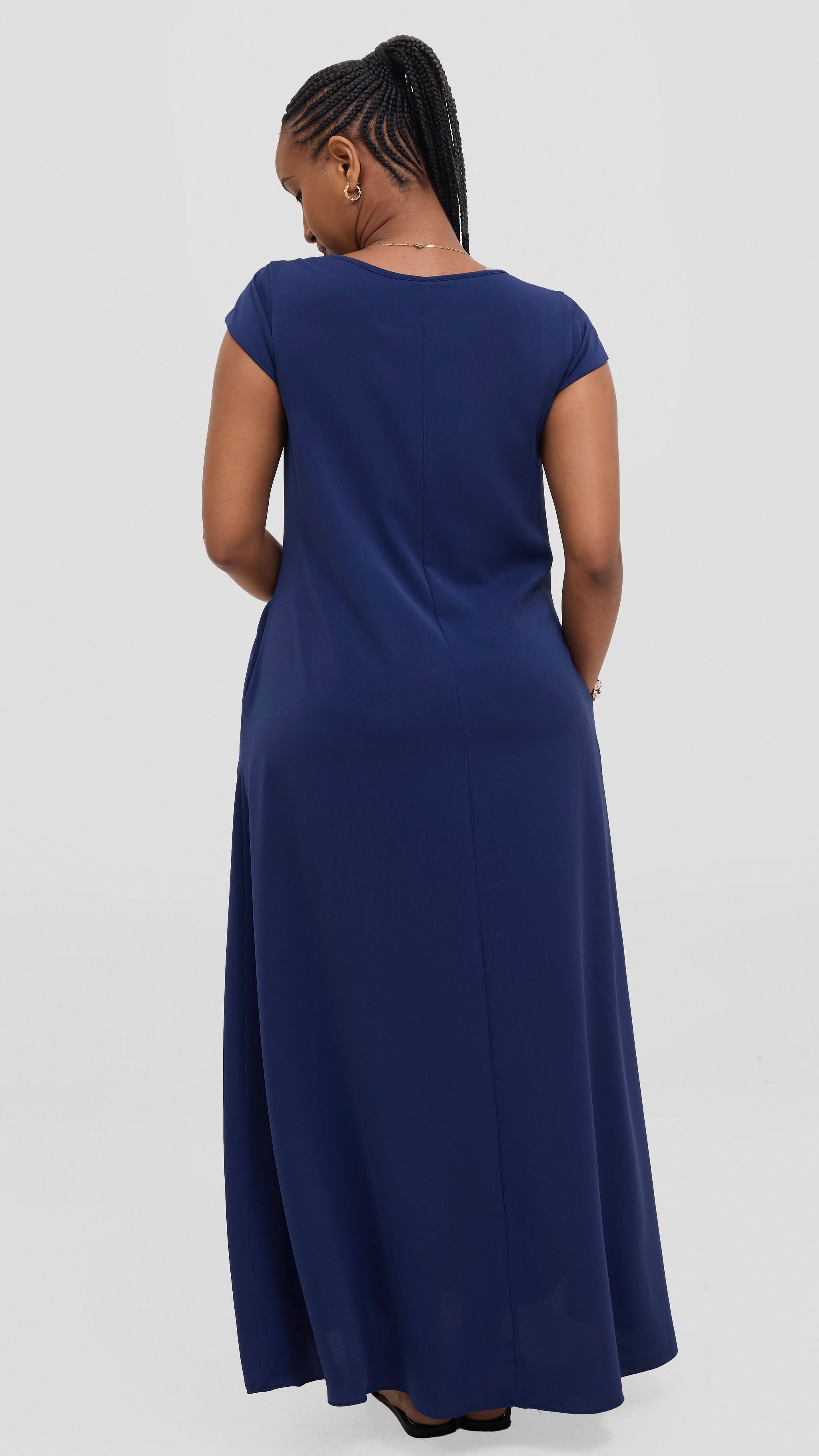 Vivo Basic Round Neck Maxi Dress - Navy
